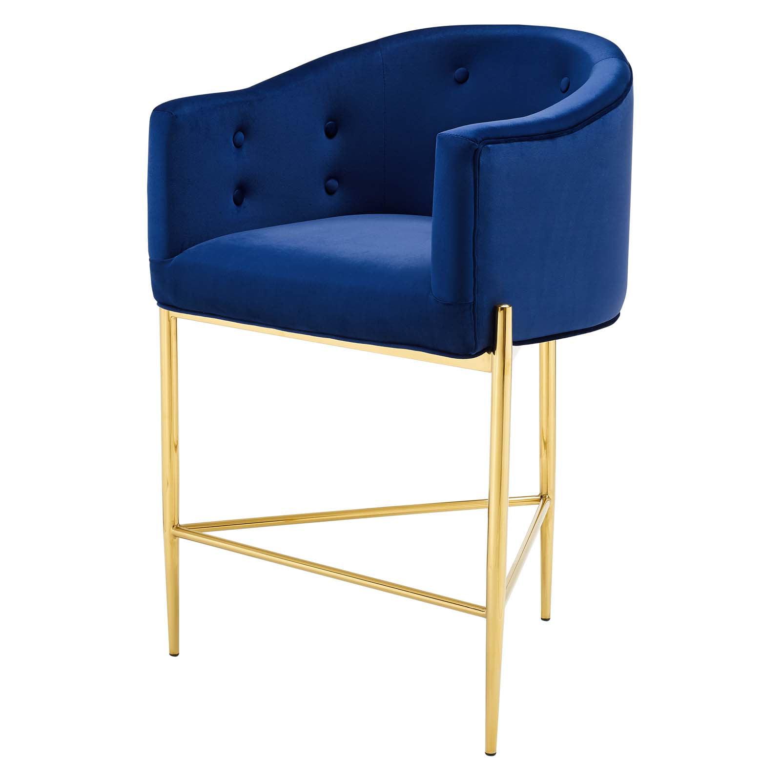 Navy Velvet and Gold Metal 23.5'' Tufted Counter Stool