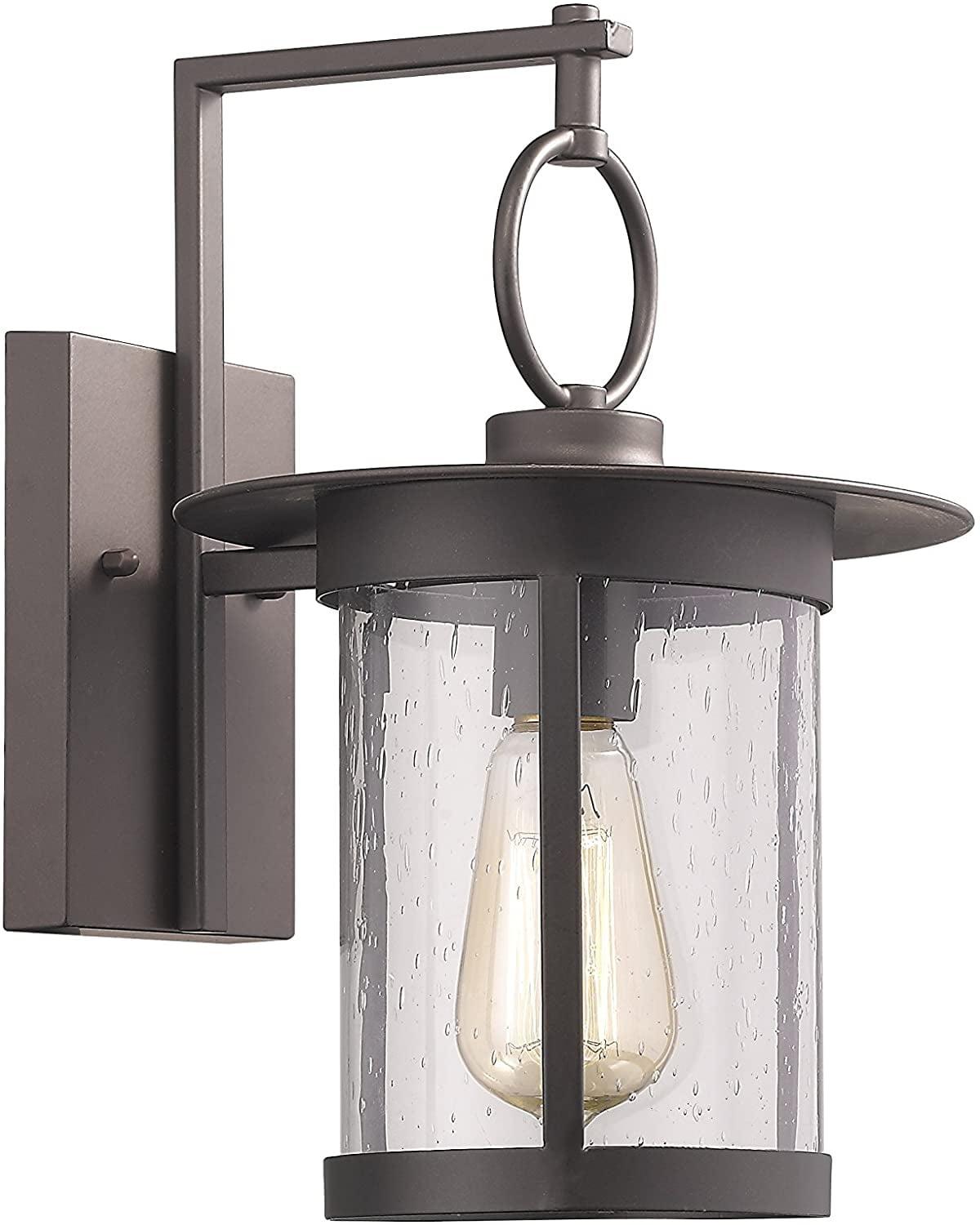 Transitional Rubbed Bronze Outdoor Wall Sconce with Clear Seedy Glass