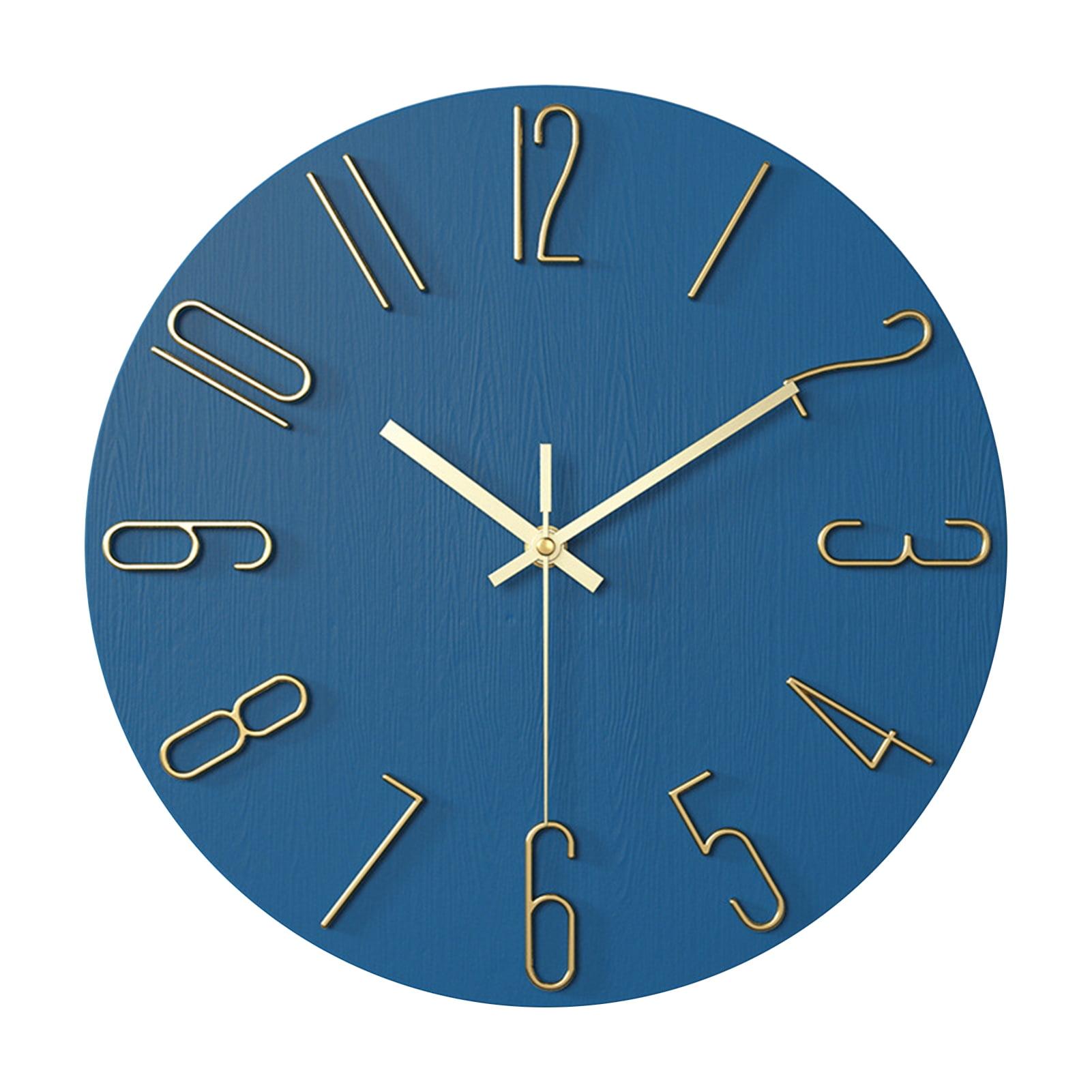 Blue and Gold 12-Inch Round Plastic Analog Wall Clock