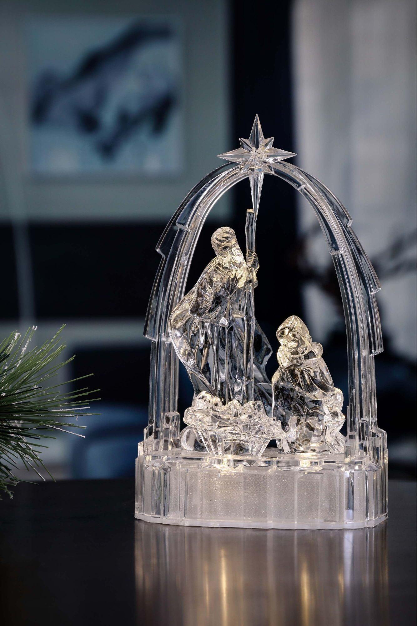 Clear and Gold LED Lighted Holy Family Christmas Figurine Set