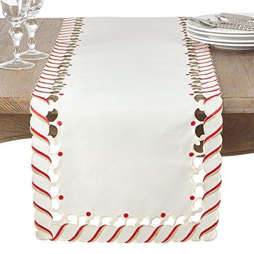 Saro Lifestyle Candy Cane Stripe Border Christmas Holiday Table Runner