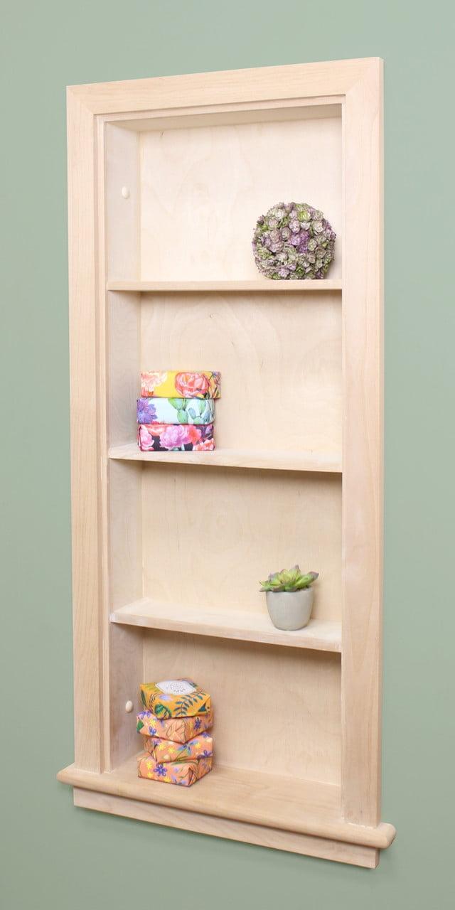 Unfinished Wood Recessed Wall Niche with Three Shelves