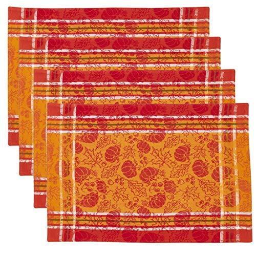 Harvest Pumpkin and Leaf Jacquard Cotton Placemats, Set of 4