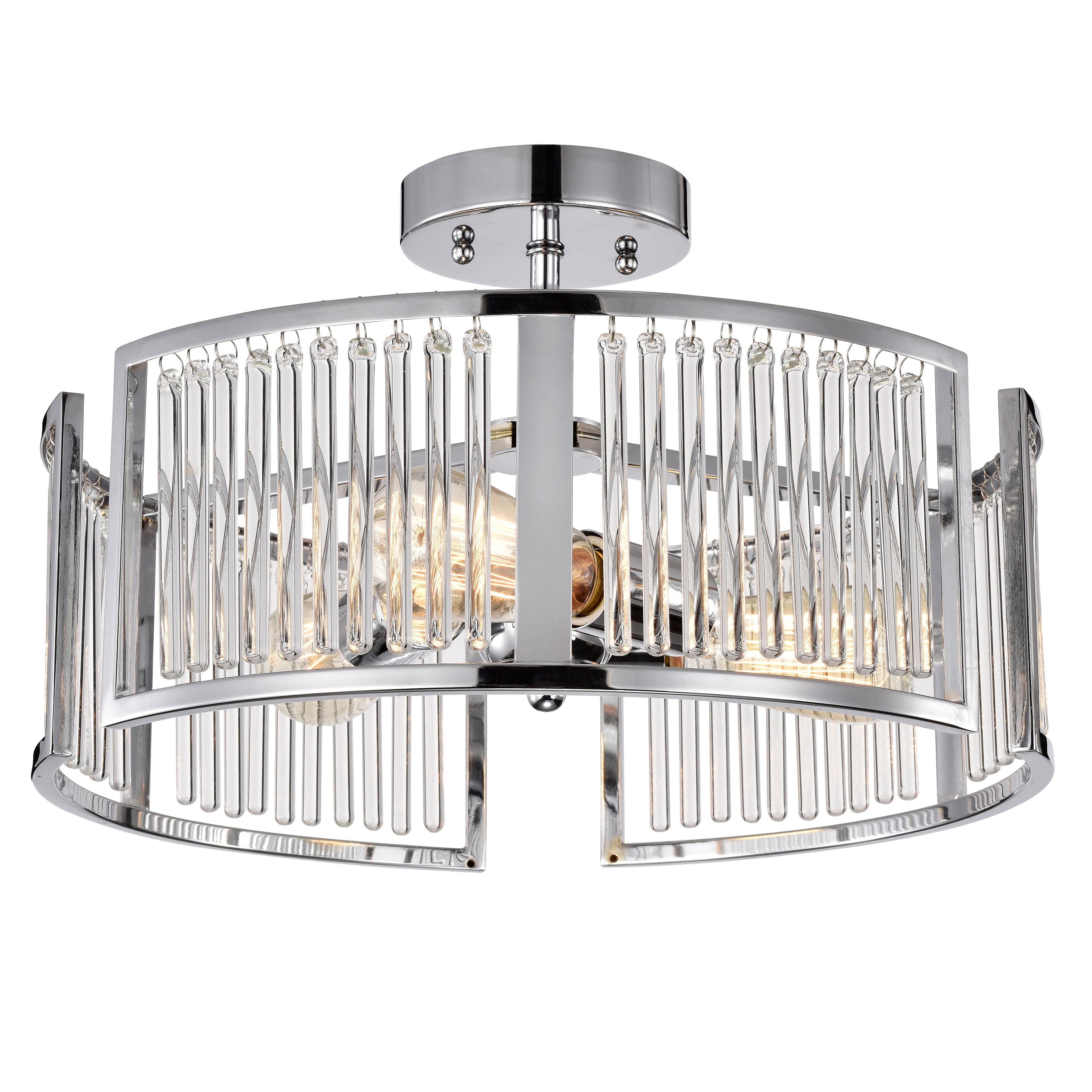 Transitional 3-Light Chrome Crystal Drum Ceiling Light 16" Wide