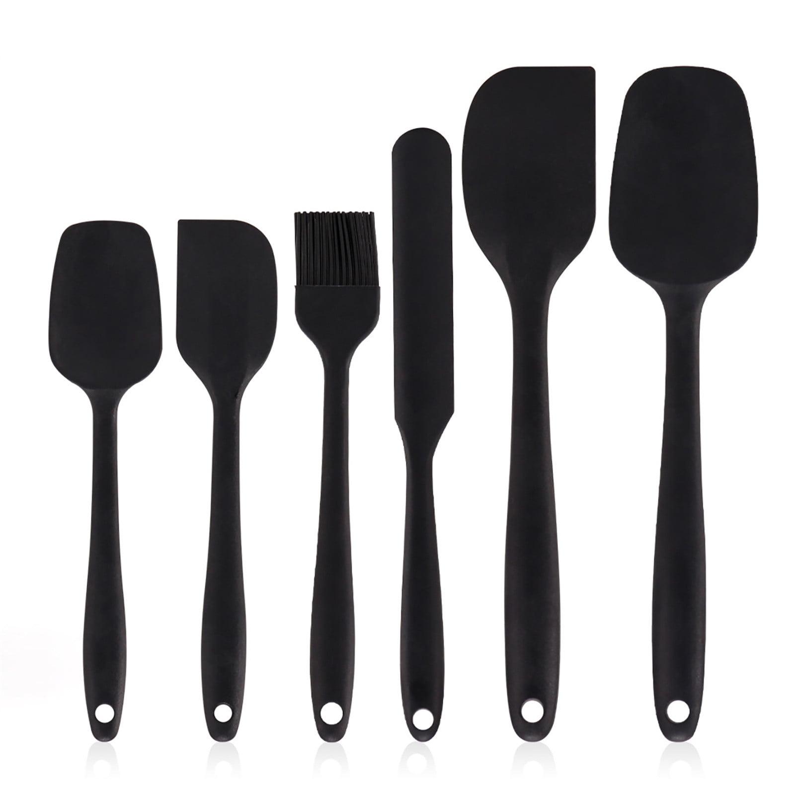 Food Grade Silicone Rubber Spatula Set for Kitchen Baking, Cooking, and Mixing High Heat Resistant Non Stick Dishwasher Safe BPA-Free Set of 6,black，G184468