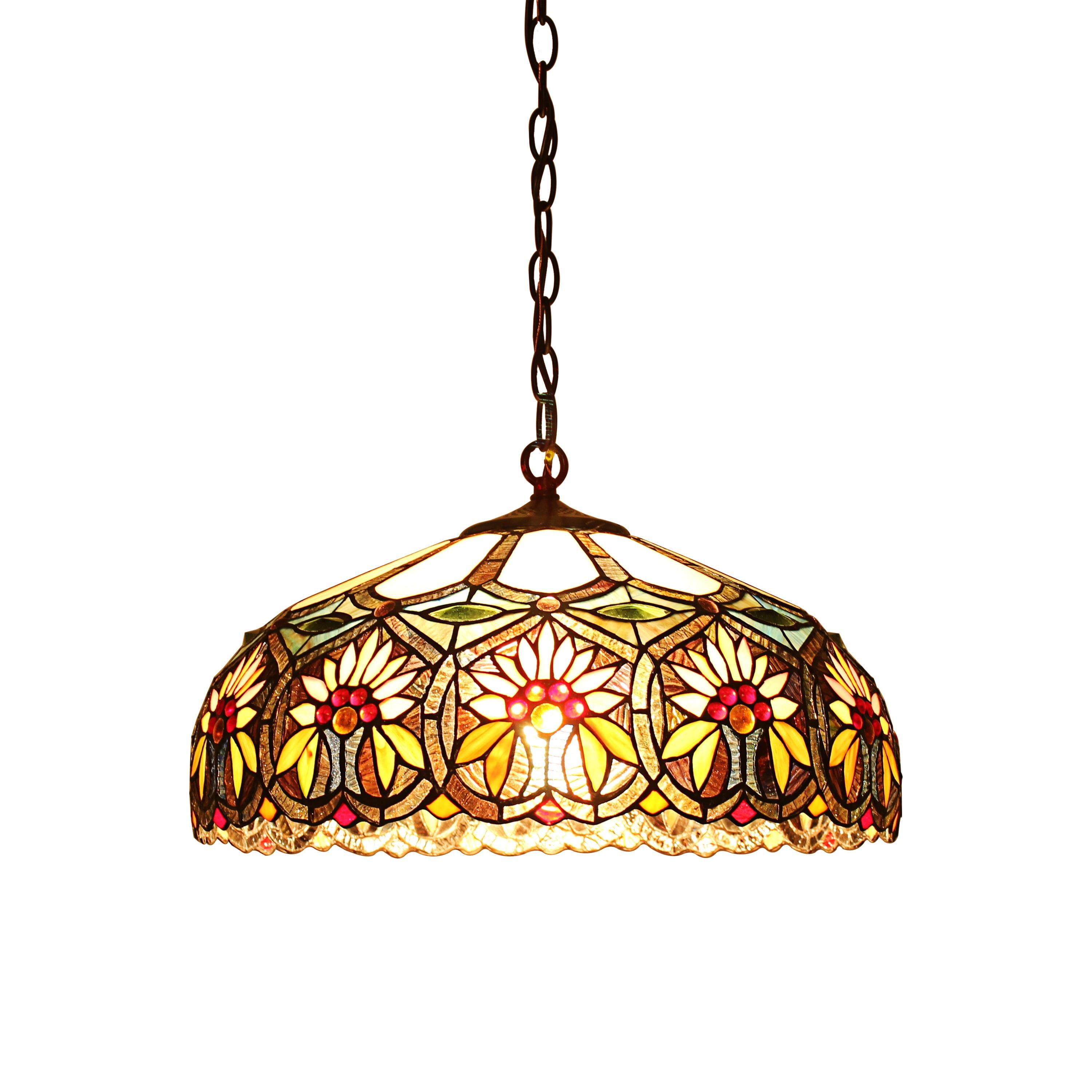 Bronze Tiffany-Style Floral Glass Pendant Light 18"