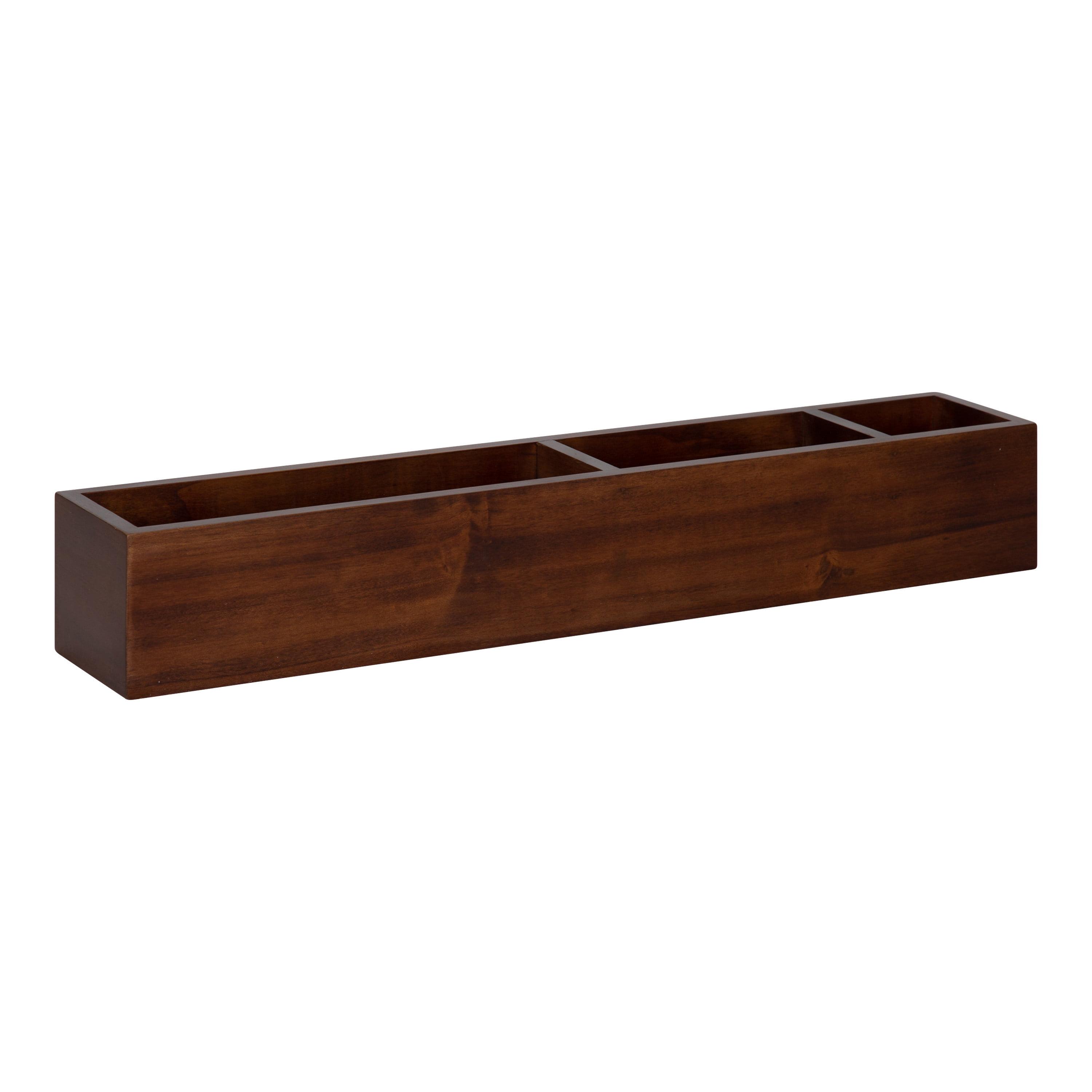 Walnut Brown Wooden Wall Pocket Shelf with Three Compartments