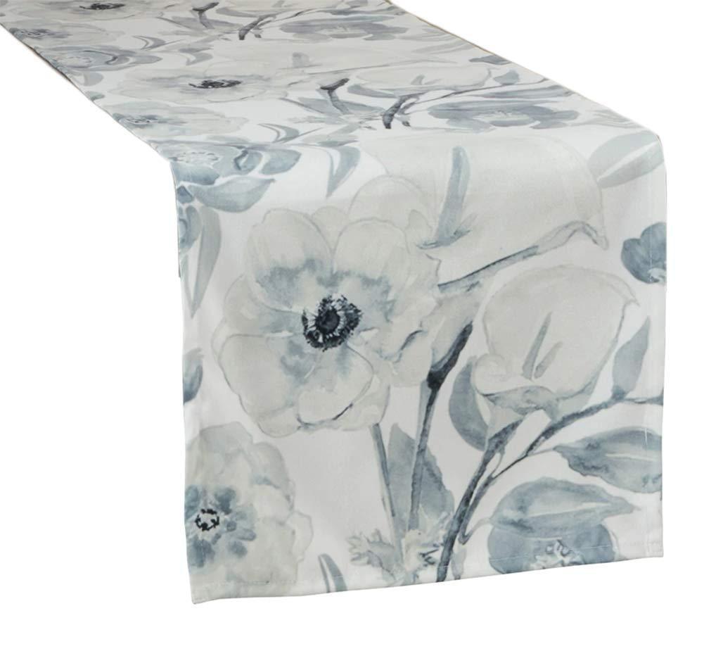 Saro Lifestyle Watercolor Floral Runner, Blue-Grey, 16" x 72"