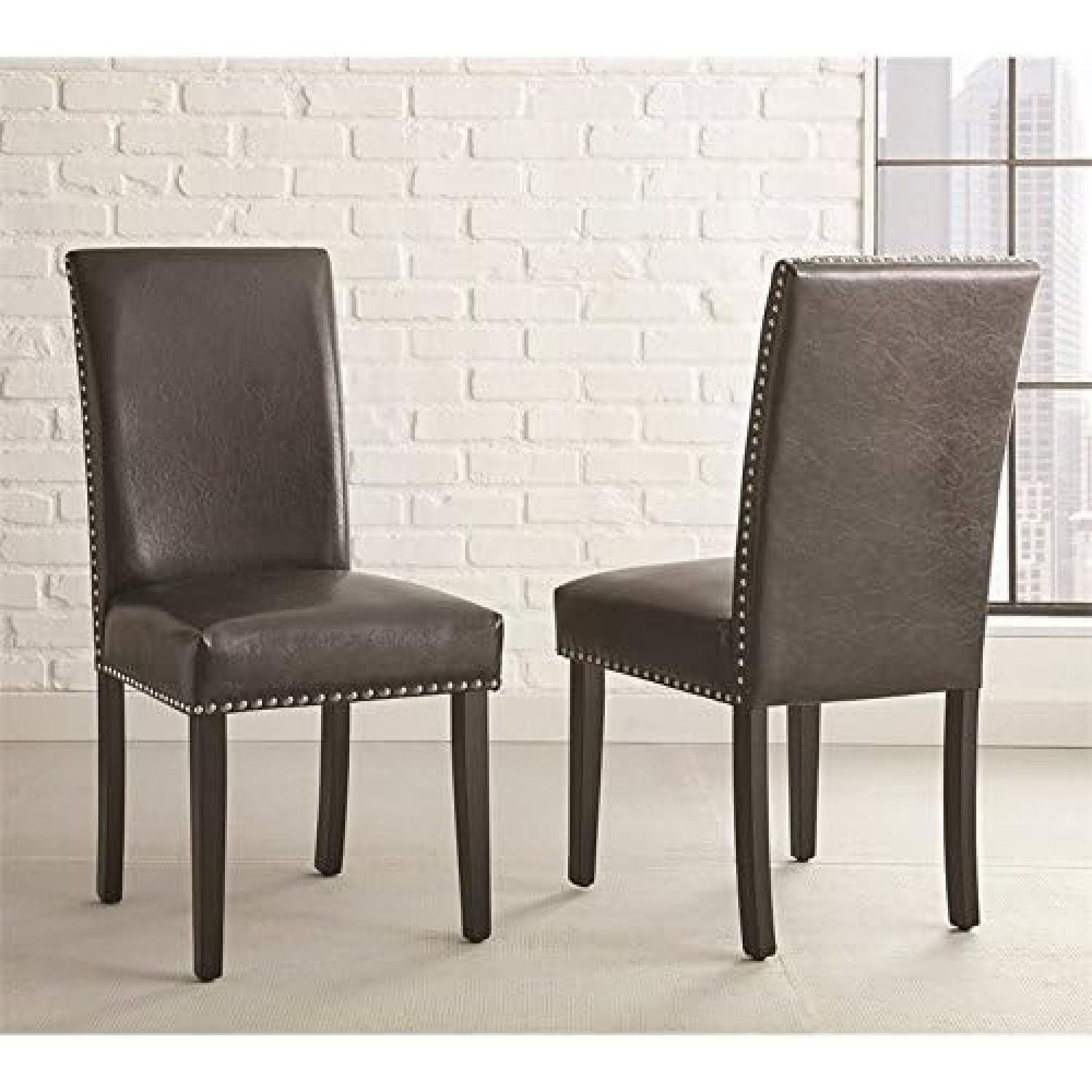 Sleek Black Faux Leather Parsons Side Chair with Nailhead Trim, Set of 2