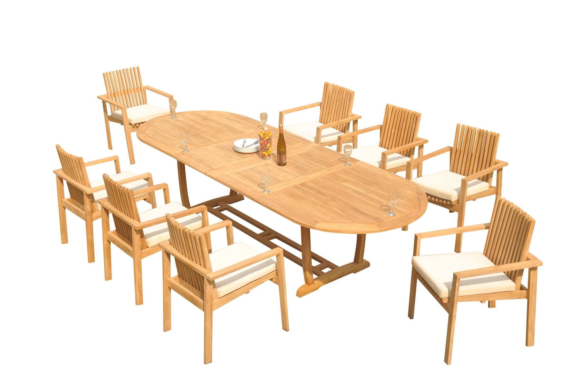 Natural Teak 9-Piece Outdoor Dining Set with Oval Table and 8 Chairs