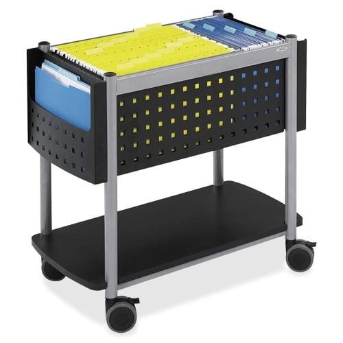 Black Steel Mobile File Trolley with Shelf and Casters