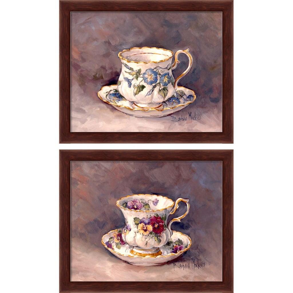 Great Art Now Morning Glory & Pansy Teacup by Barbara Mock, 2 Piece Framed Art Set Each 11.25"W x 9.25"H