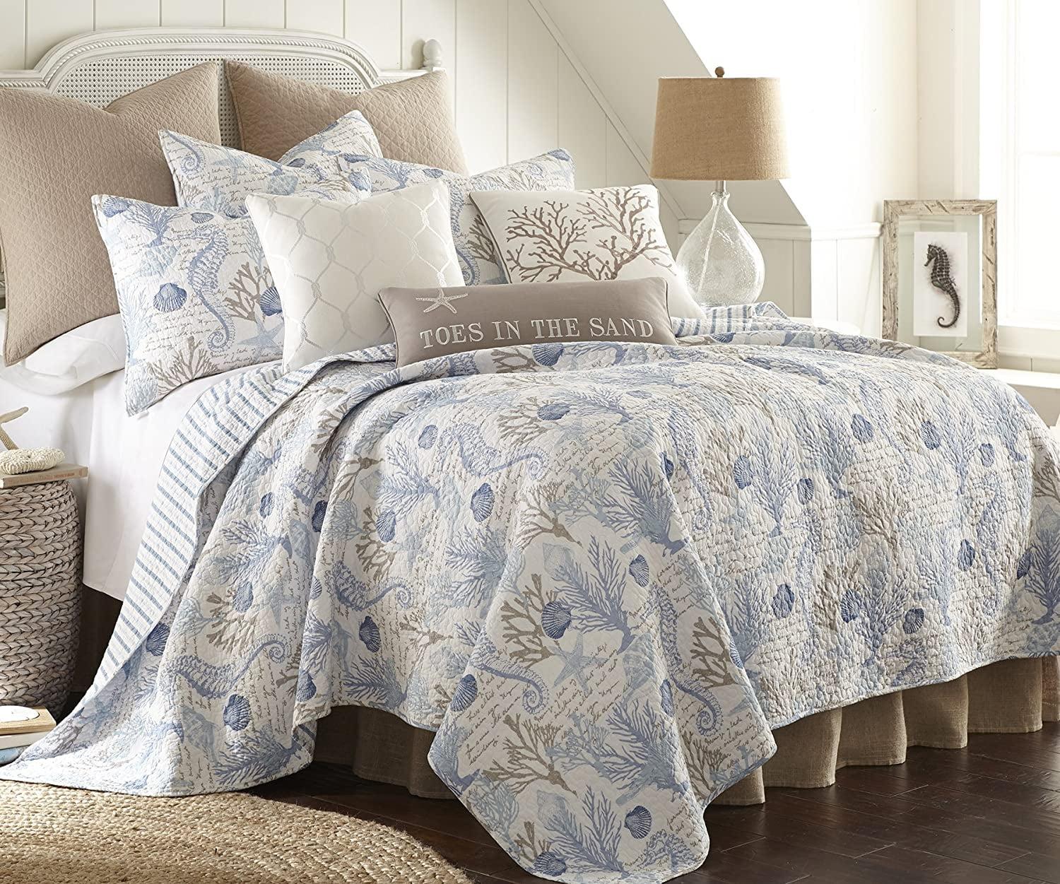 Blue Reversible Cotton Polyester Indoor Window Quilt Set