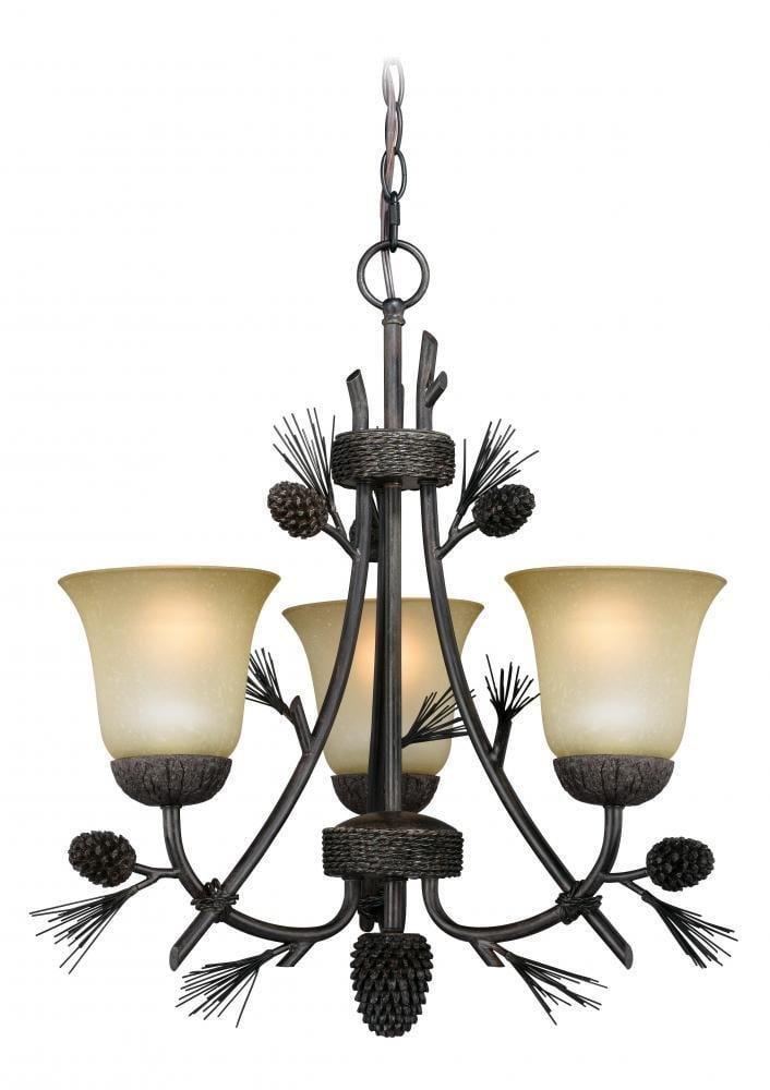 Sierra Mini 3-Light Chandelier in Black Walnut with Frosted Glass