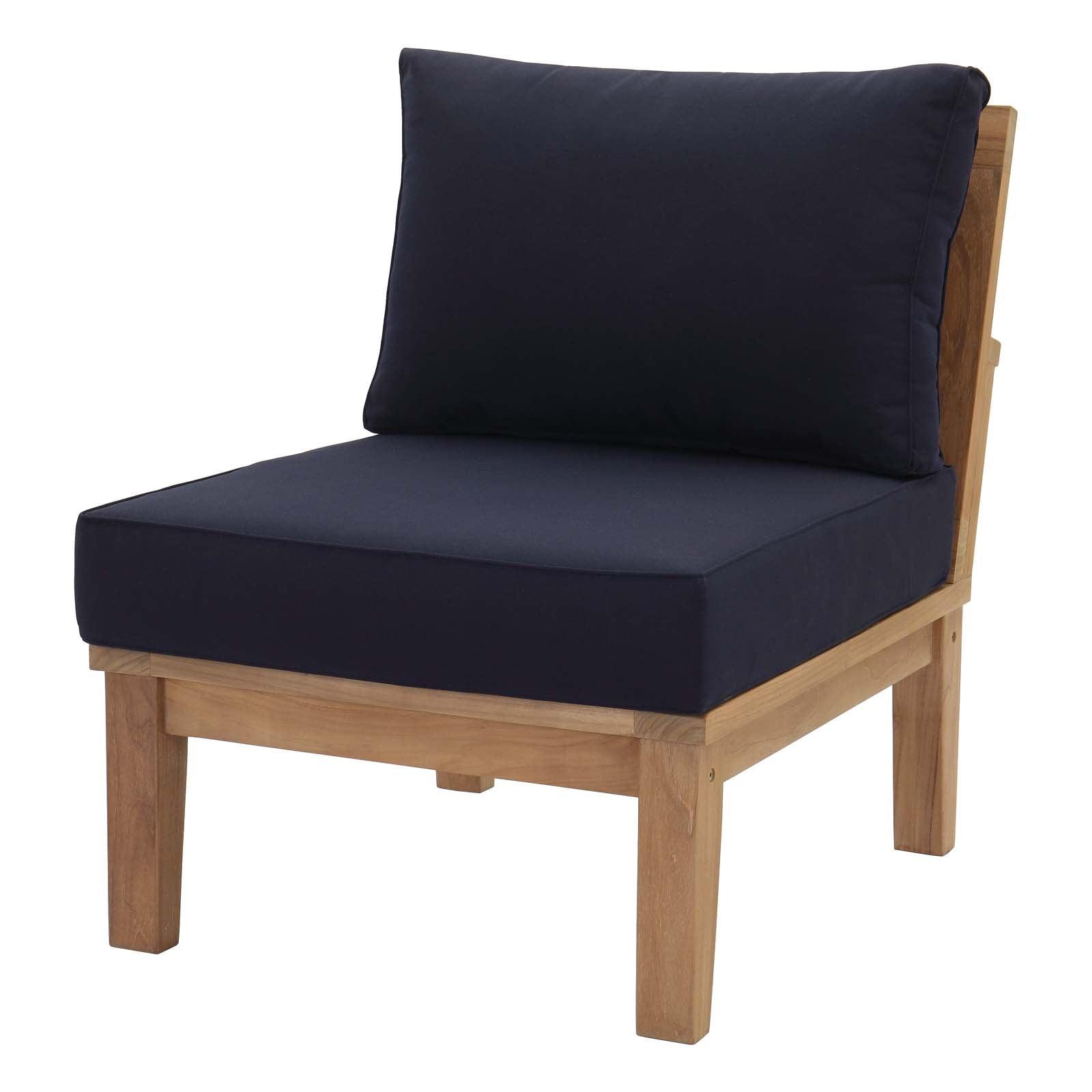 Coastal Elegance Navy Teak Outdoor Accent Chair with Tapered Legs