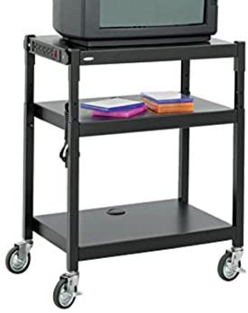 Black Adjustable Height Steel AV Cart with Shelves