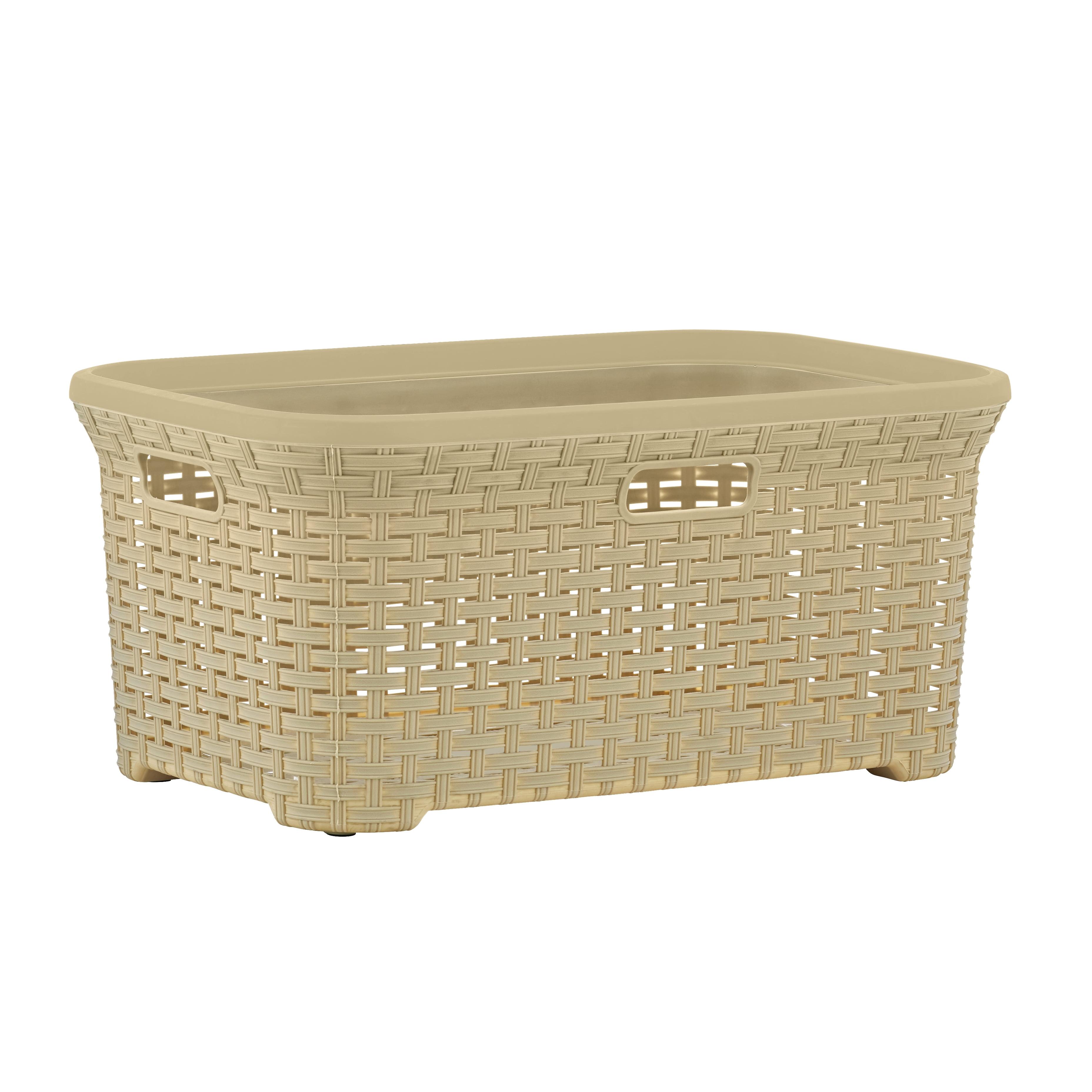 Palm Luxe Beige Wicker Weave 13 Gal Laundry Basket