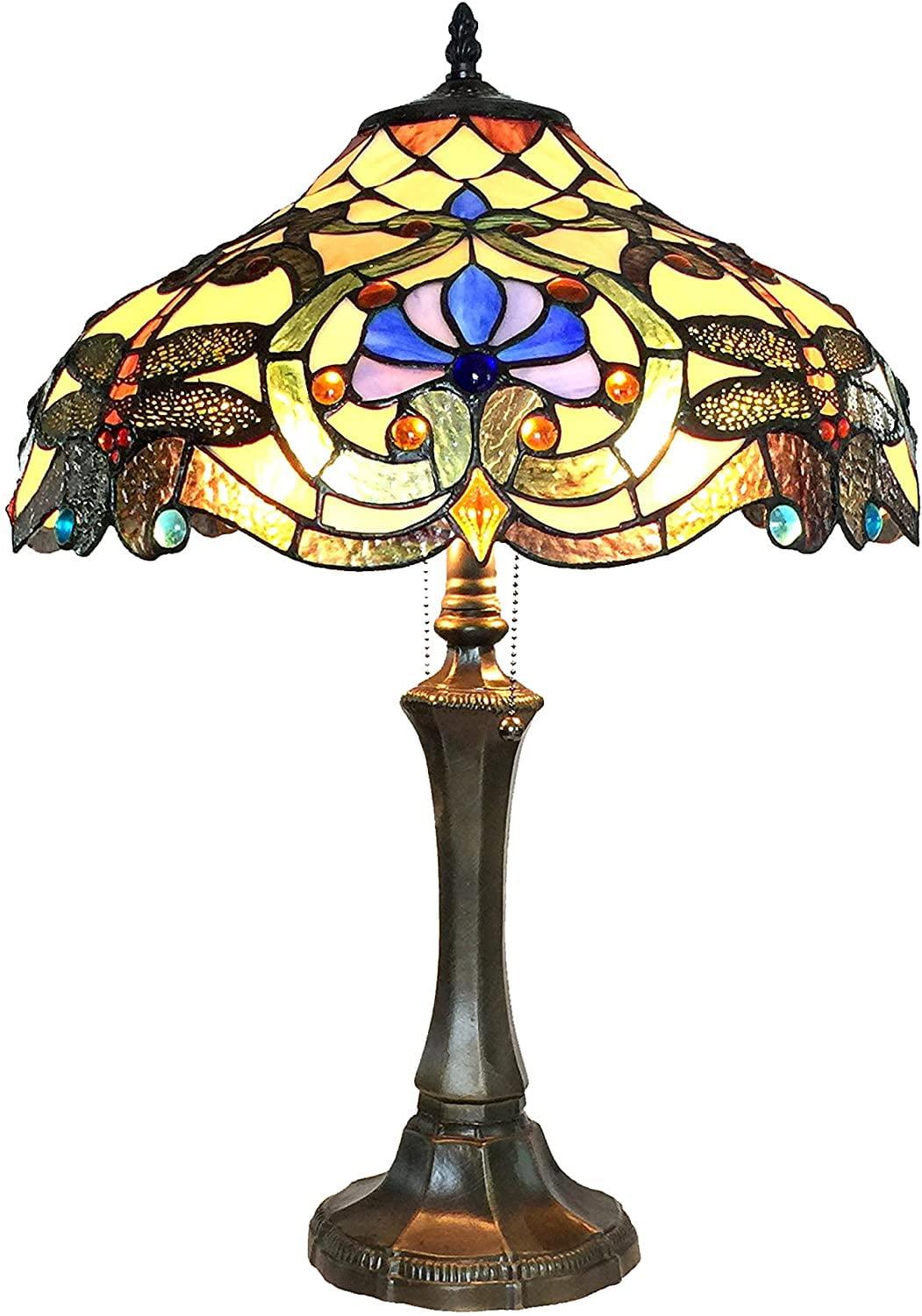 Amberwing Art Nouveau Bronze Dragonfly Stained Glass Table Lamp