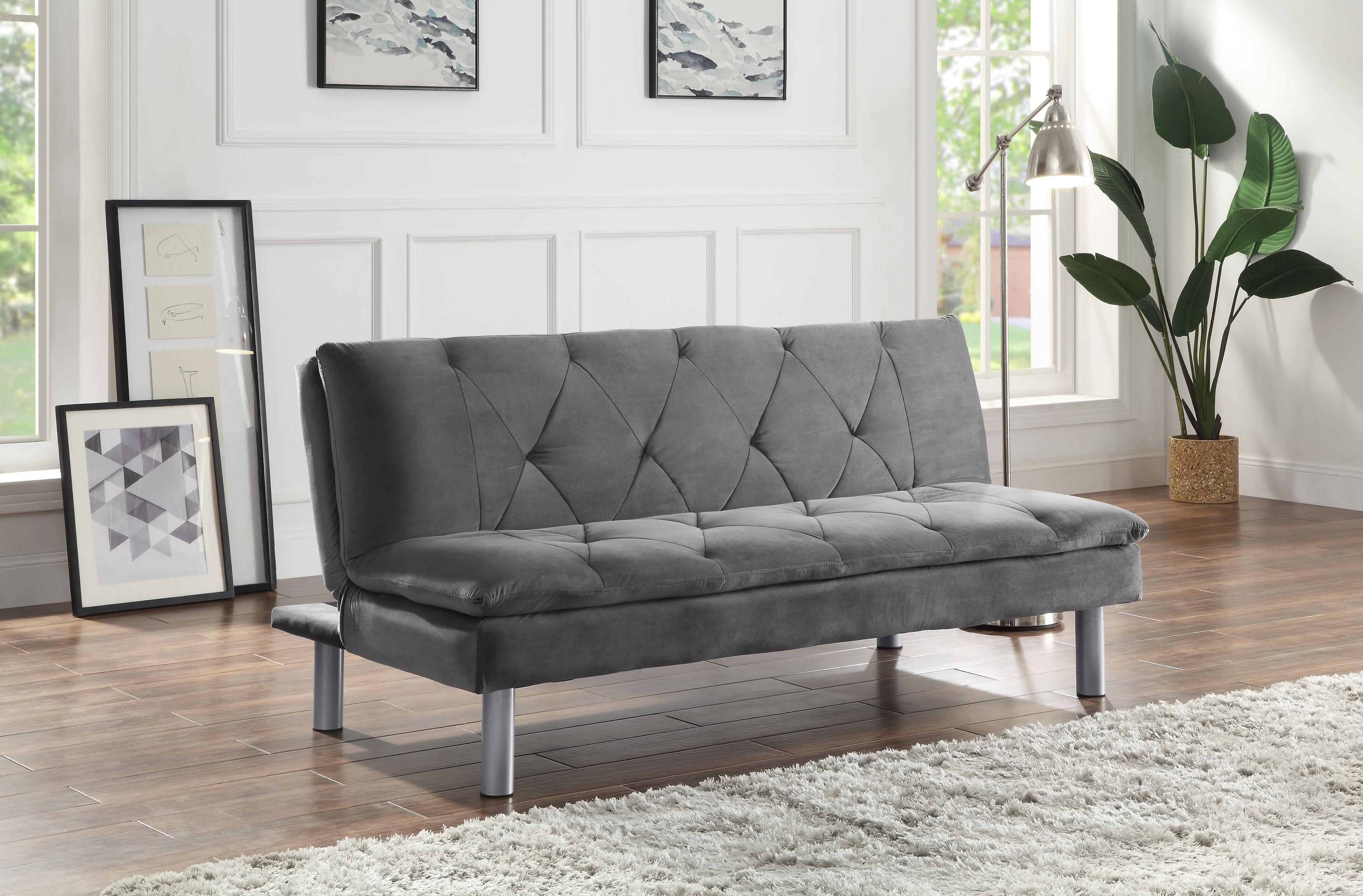 67'' Queen Tufted Gray Velvet Sleeper Sofa with Wood Accents