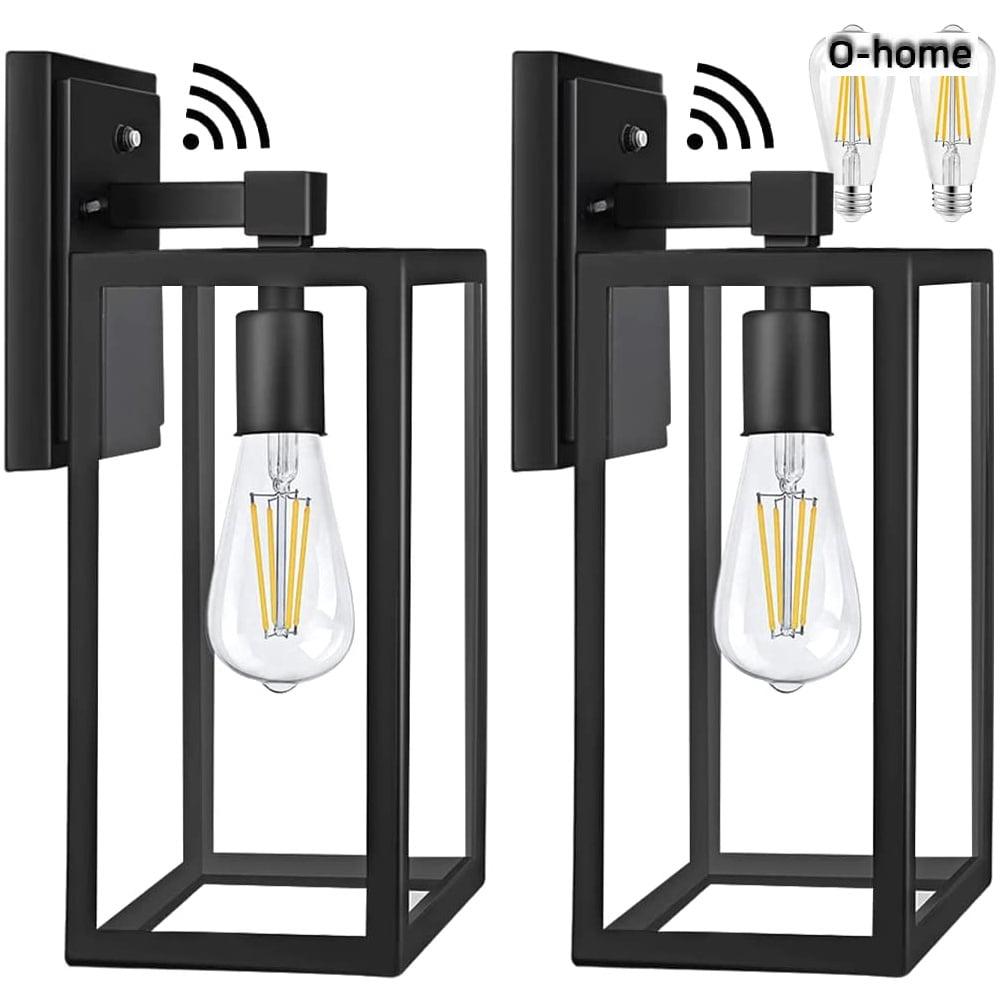 Black Metal Solar Lantern-Style Outdoor Sconce Set