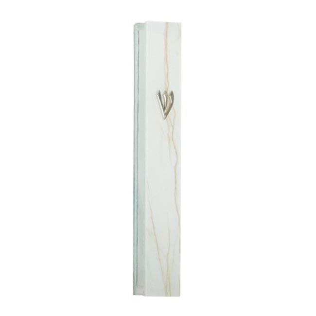 A&M Judaica & Gifts 23169 15 cm Glass Mezuzah, White & Grey