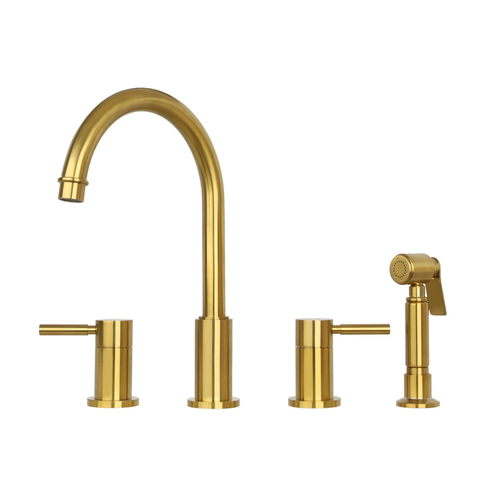 Brushed Gold Solid Brass Widespread Kitchen Faucet with Side Sprayer