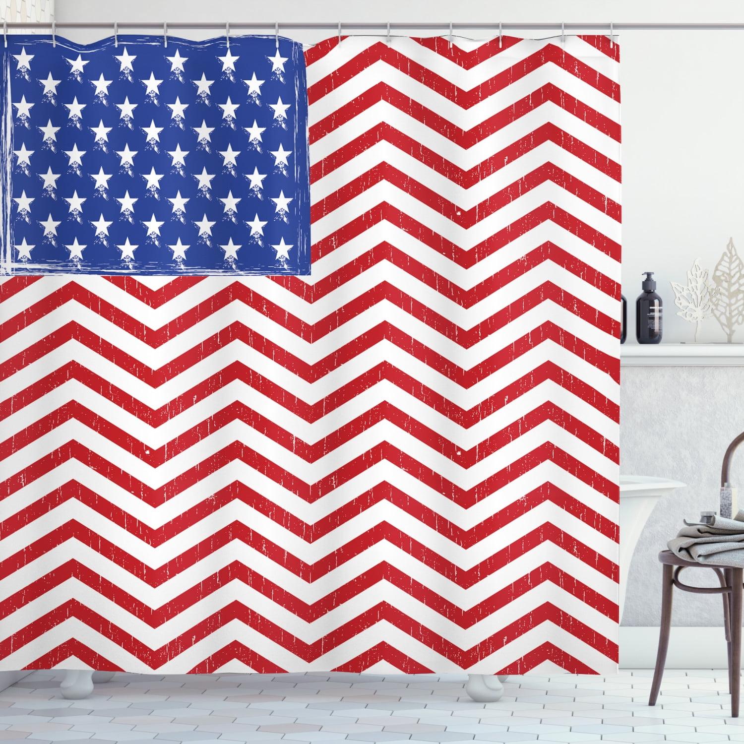 Patriotic Chevron Red White and Blue Fabric Shower Curtain