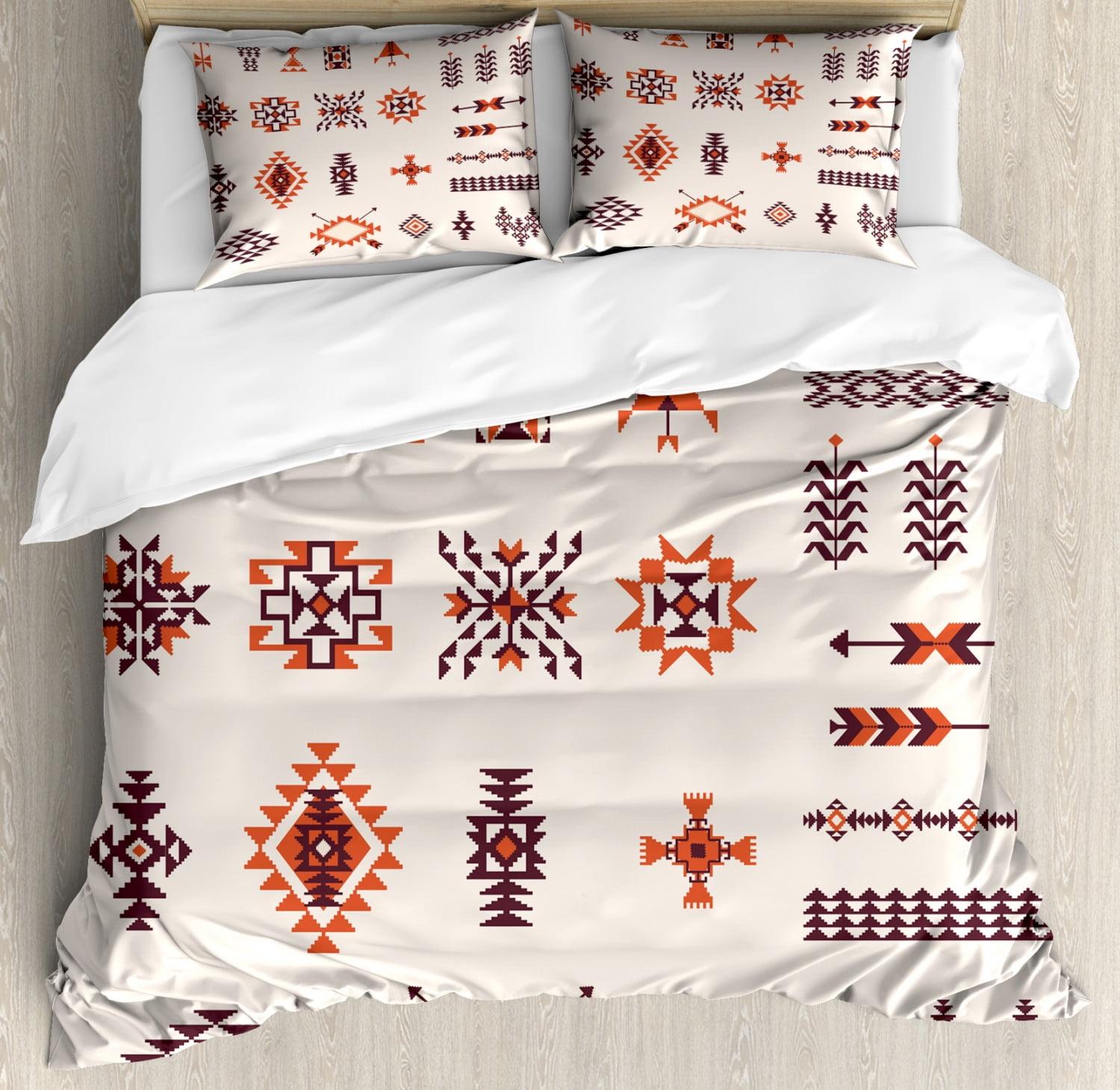 Queen Orange and Brown Geometric Tribal Duvet Set