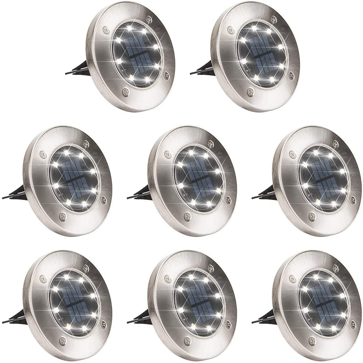 Solar Lights Outdoor, Solar Disk Lights 8 LED Waterproof Solar Lights Outdoor for Patio Pathway Garden Lawn Yard Driveway Deck Walkway - Warm White (8 Pack)