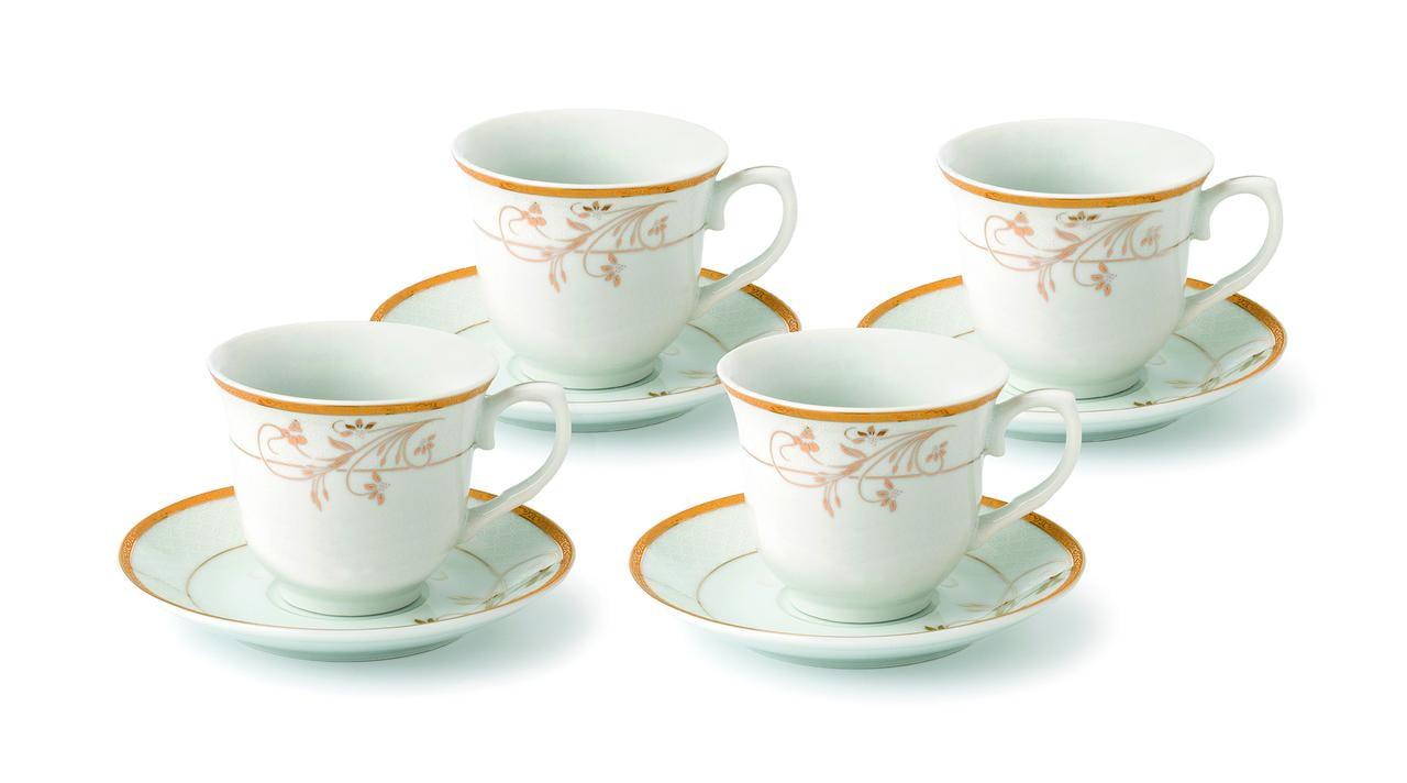 Gold Floral Design Porcelain Tea-Coffee Set for Four