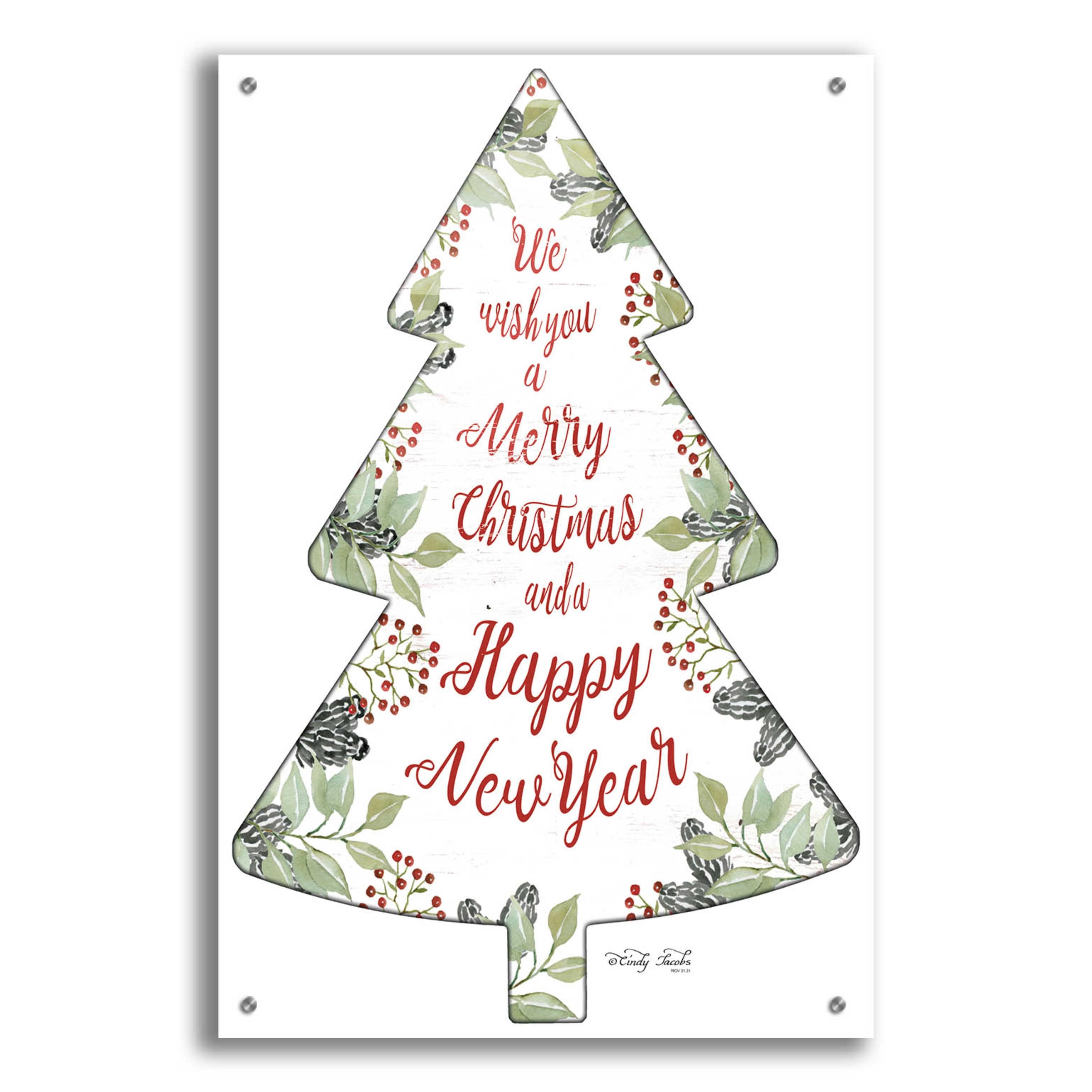 Epic Art 'Merry Christmas Wishes Tree' by Cindy Jacobs, Acrylic Glass Wall Art, 24"x36"