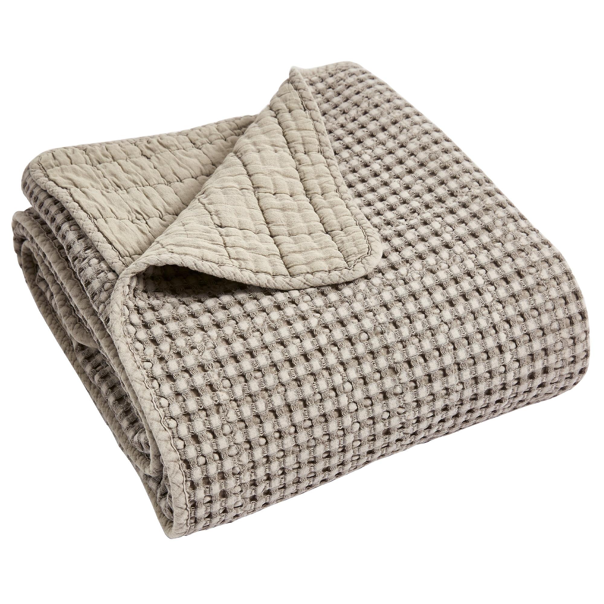 Luxe Taupe Cotton Sherpa Reversible Waffle Throw 50x60