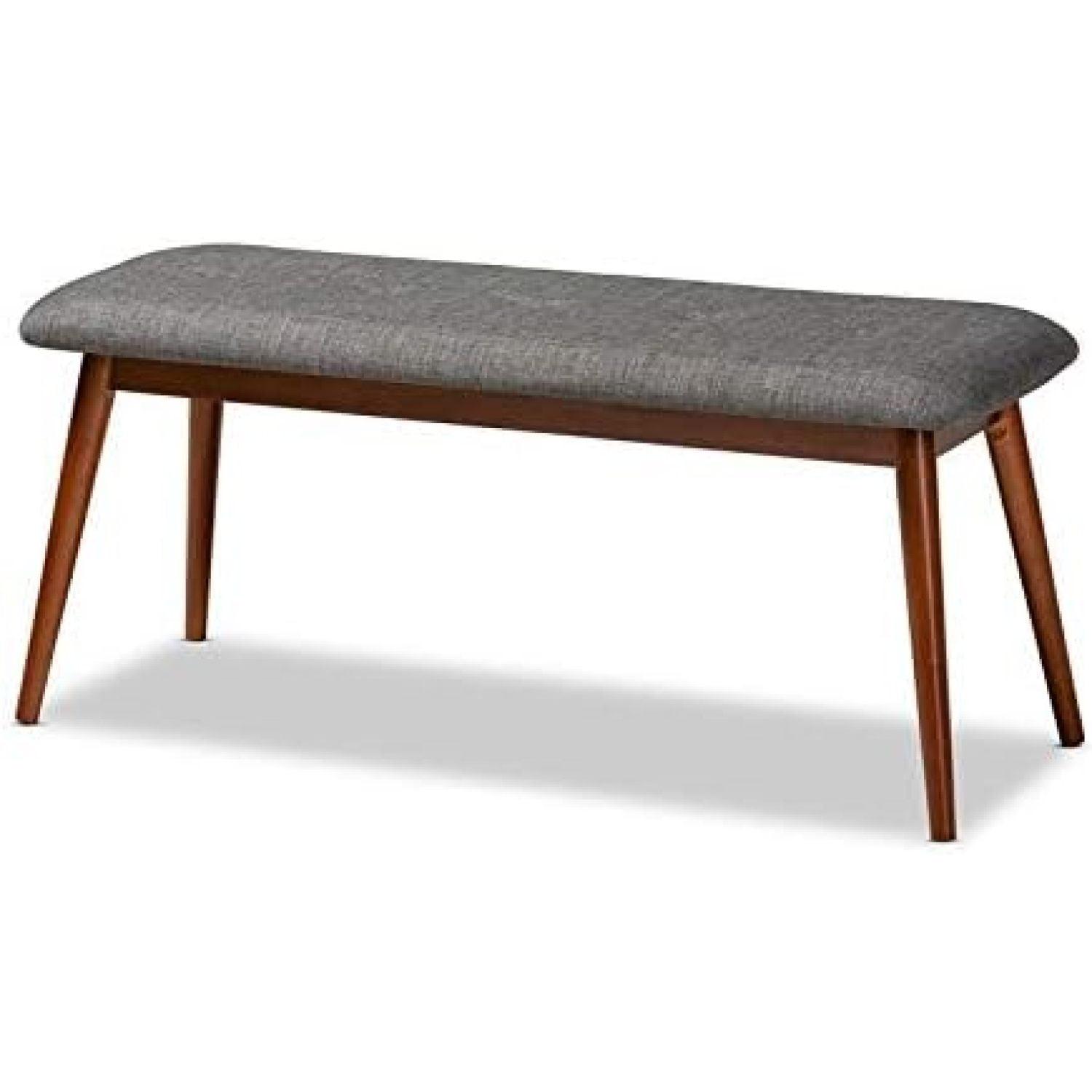 Flora Medium Oak and Gray Upholstered Dining Bench