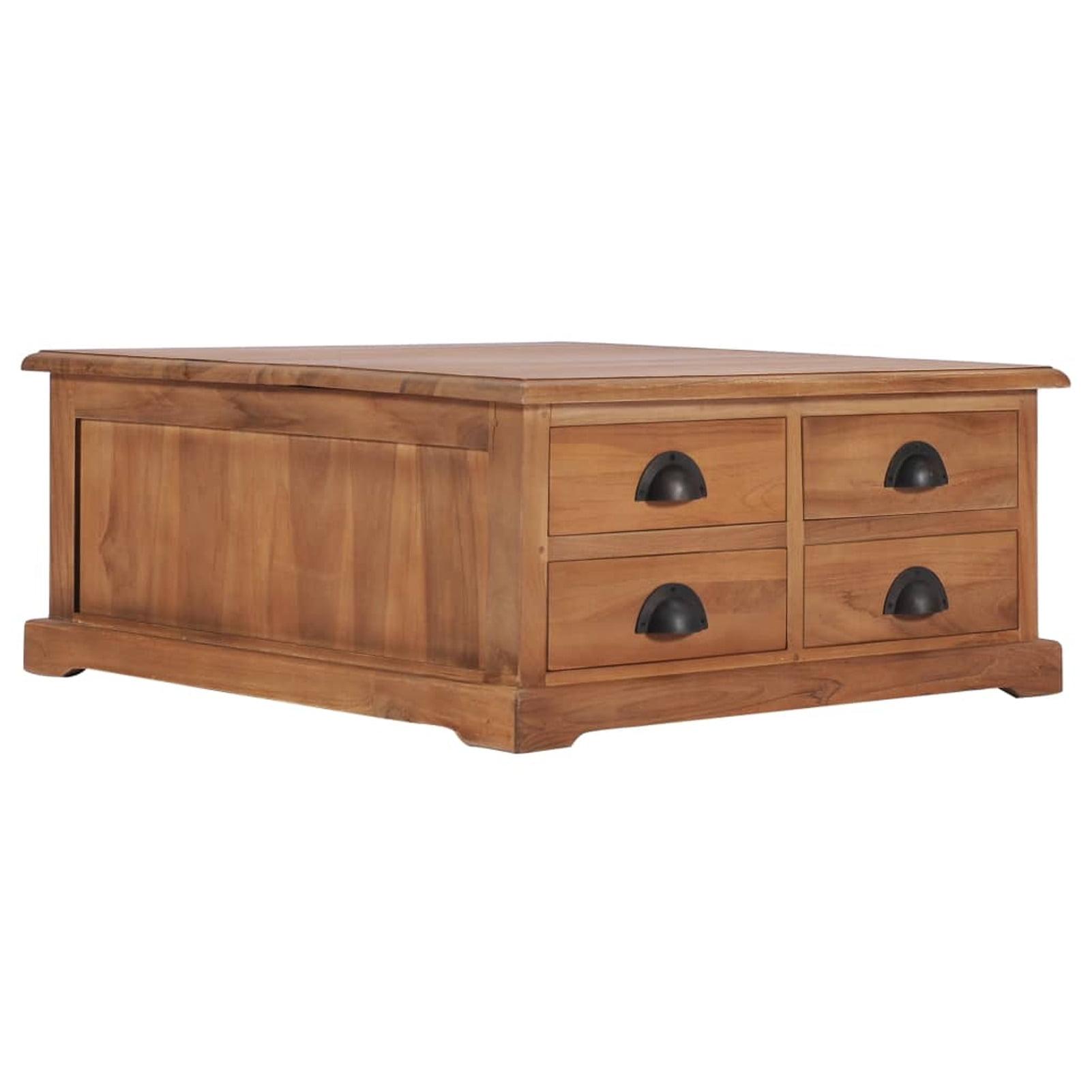 Rustic Charm Solid Teak Wood Coffee Table with Storage