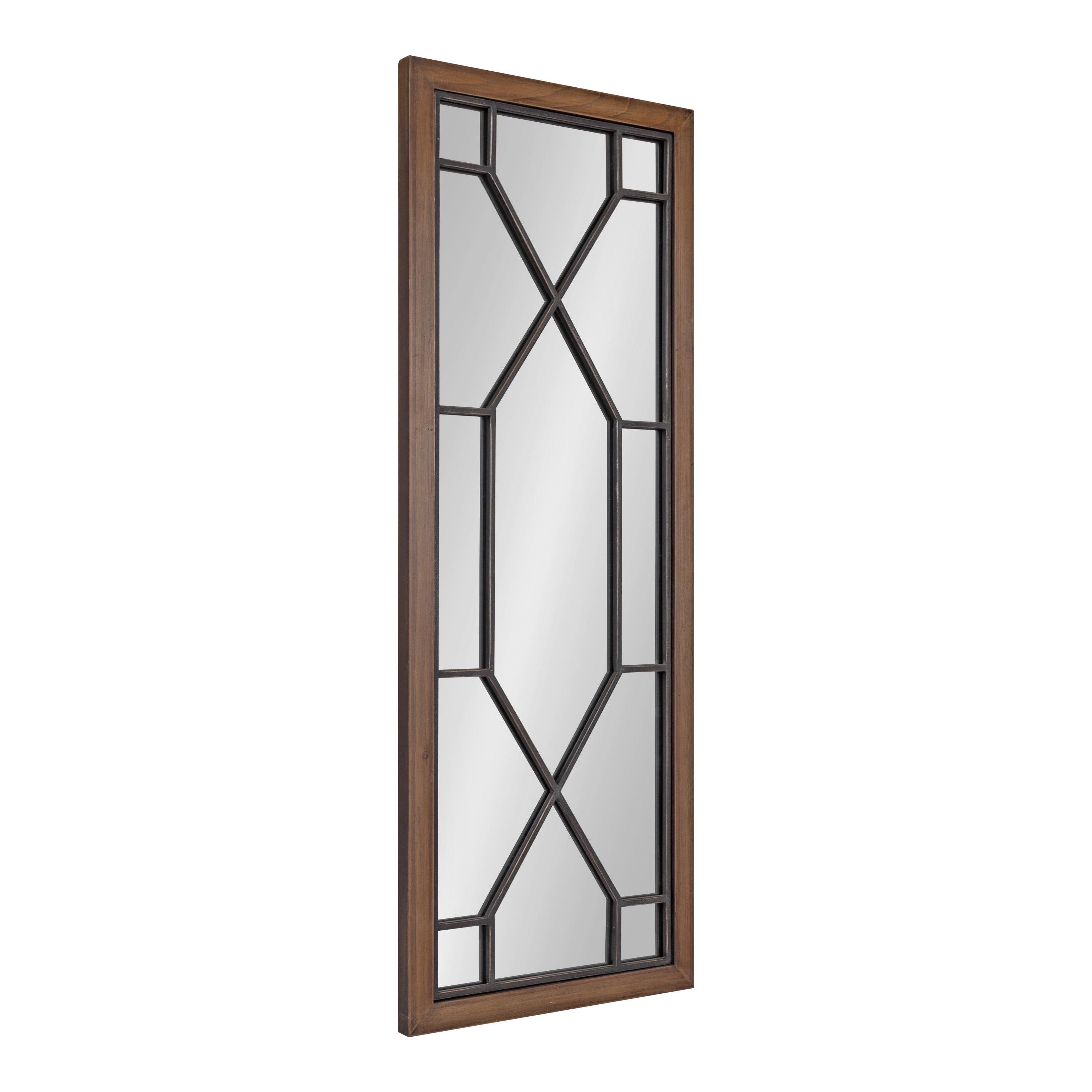 Kate and Laurel Mavis Framed Wall Mirror, 16 x 42, Rustic Brown, Natural Iron Windowpane Decorative Mirror