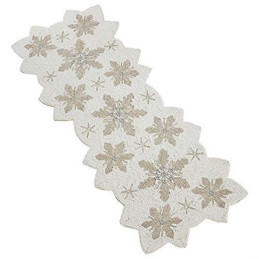 White Hand Beaded Snowflake Polyester Table Runner