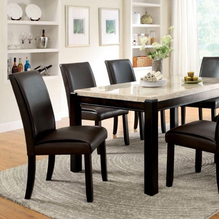 Transitional Dark Walnut & Ivory Solid Wood Dining Room Set 7pcs FOA Gladstone