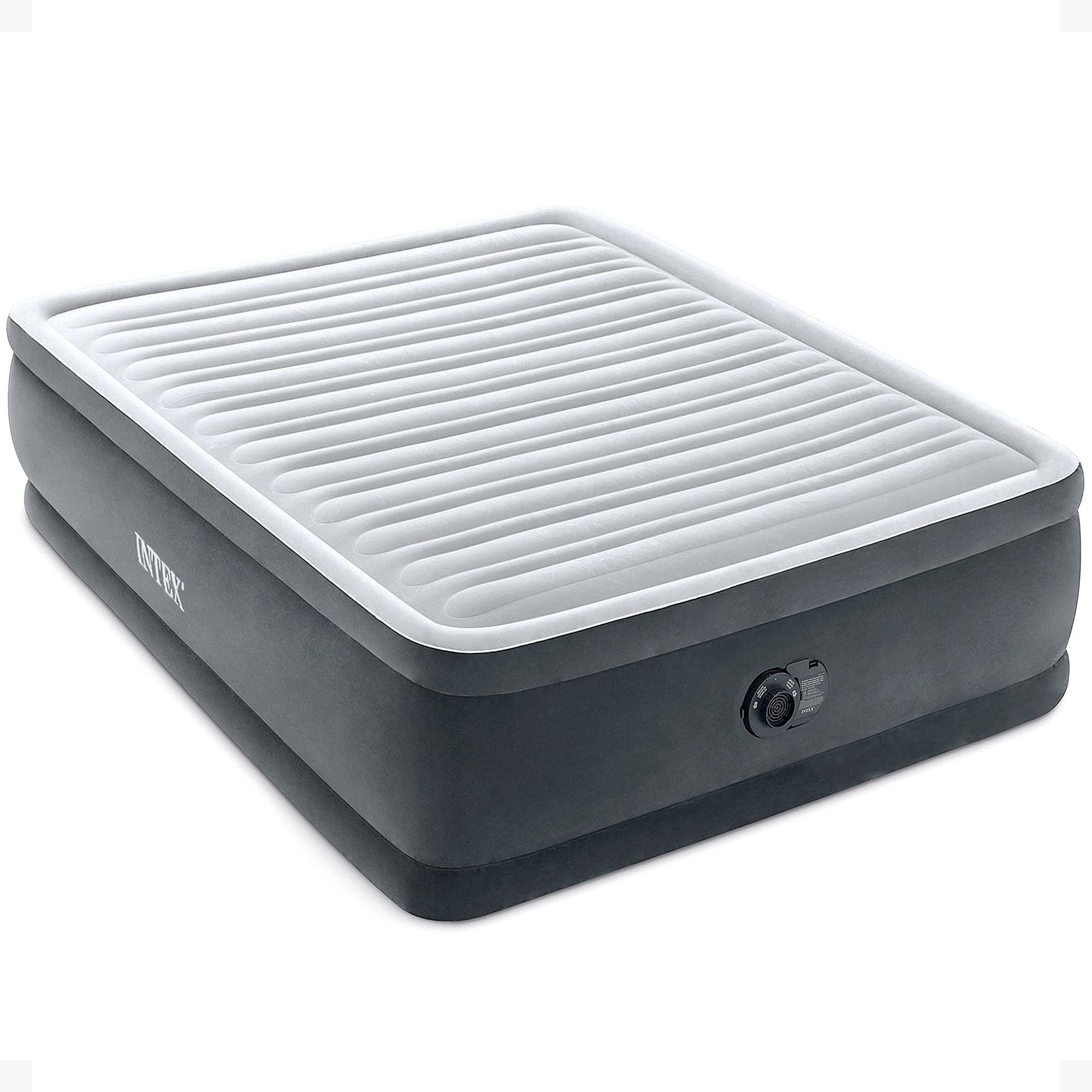 INTEX Dura-Beam Deluxe Comfort-Plush Elevated Air Mattress: Fiber-Tech – Queen Size – Built-in Electric Pump – 18in Bed Height – 600lb Weight Capacity