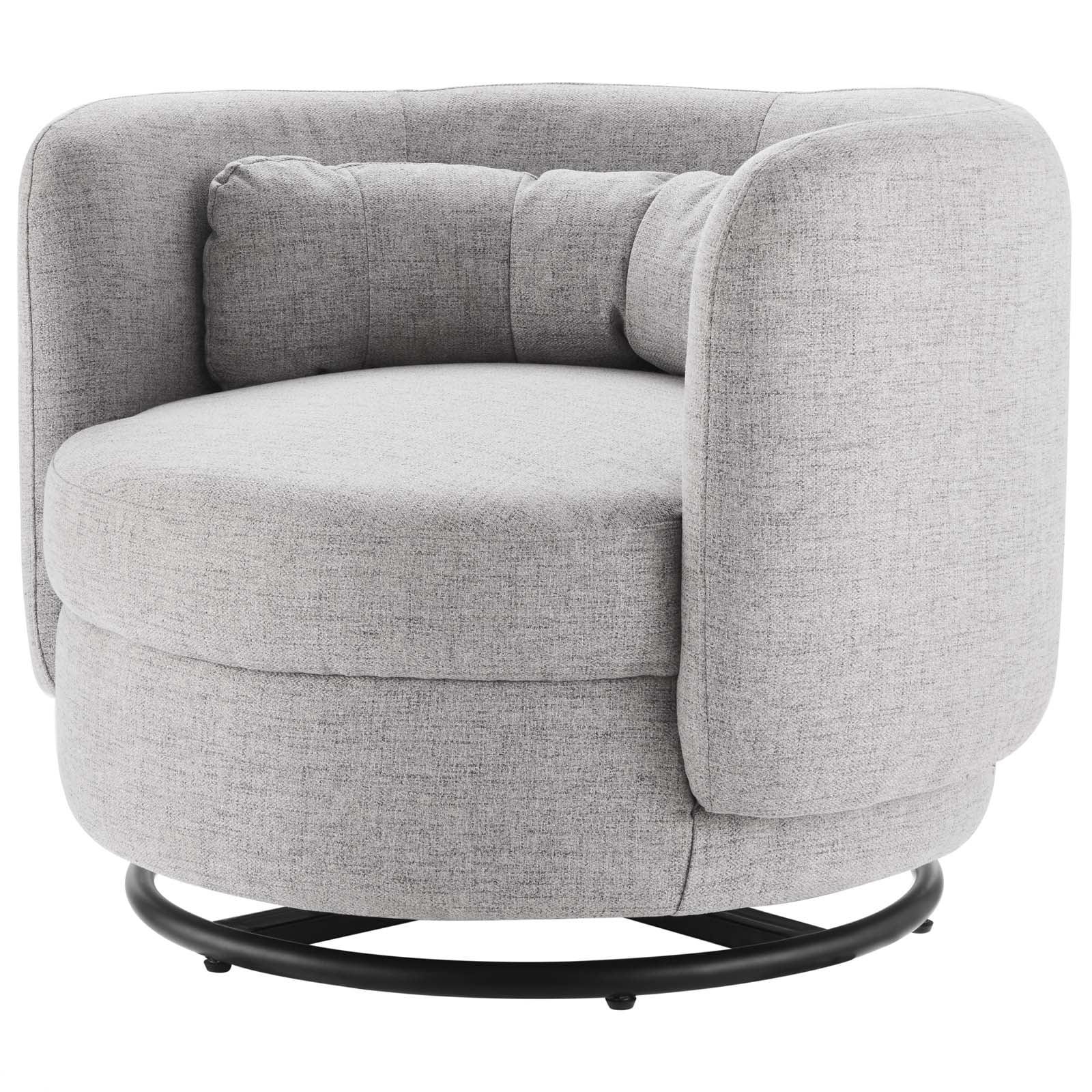 Luxury Curved Silhouette Light Grey Velvet Swivel Accent Chair with Black Metal Base