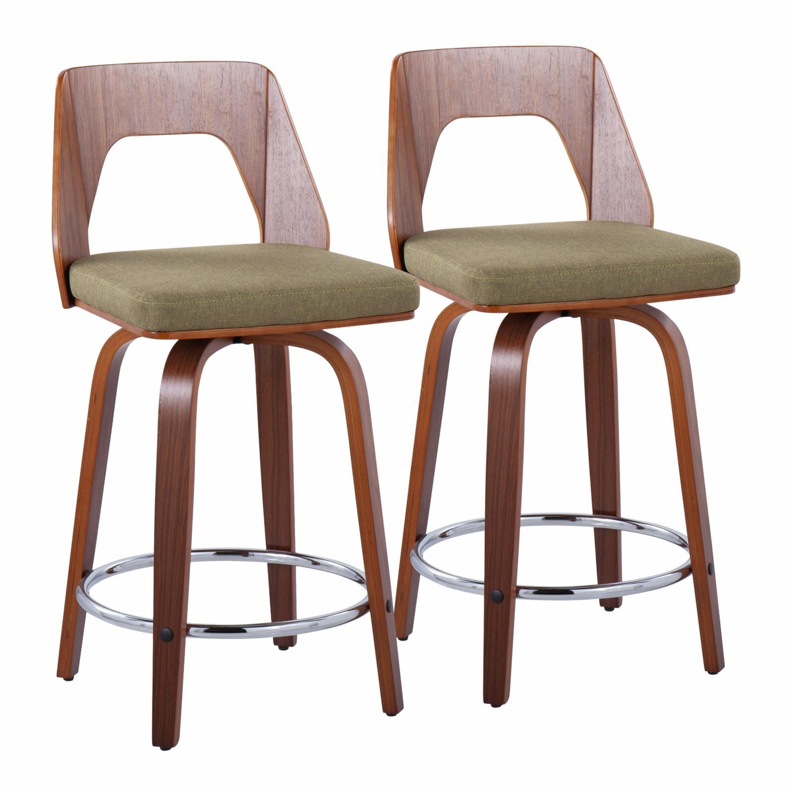 Mid-Century Modern Green Walnut Swivel Counter Stool, Set of 2