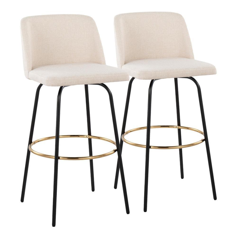 Toriano Cream Upholstered Swivel Barstools with Metal Base, Set of 2