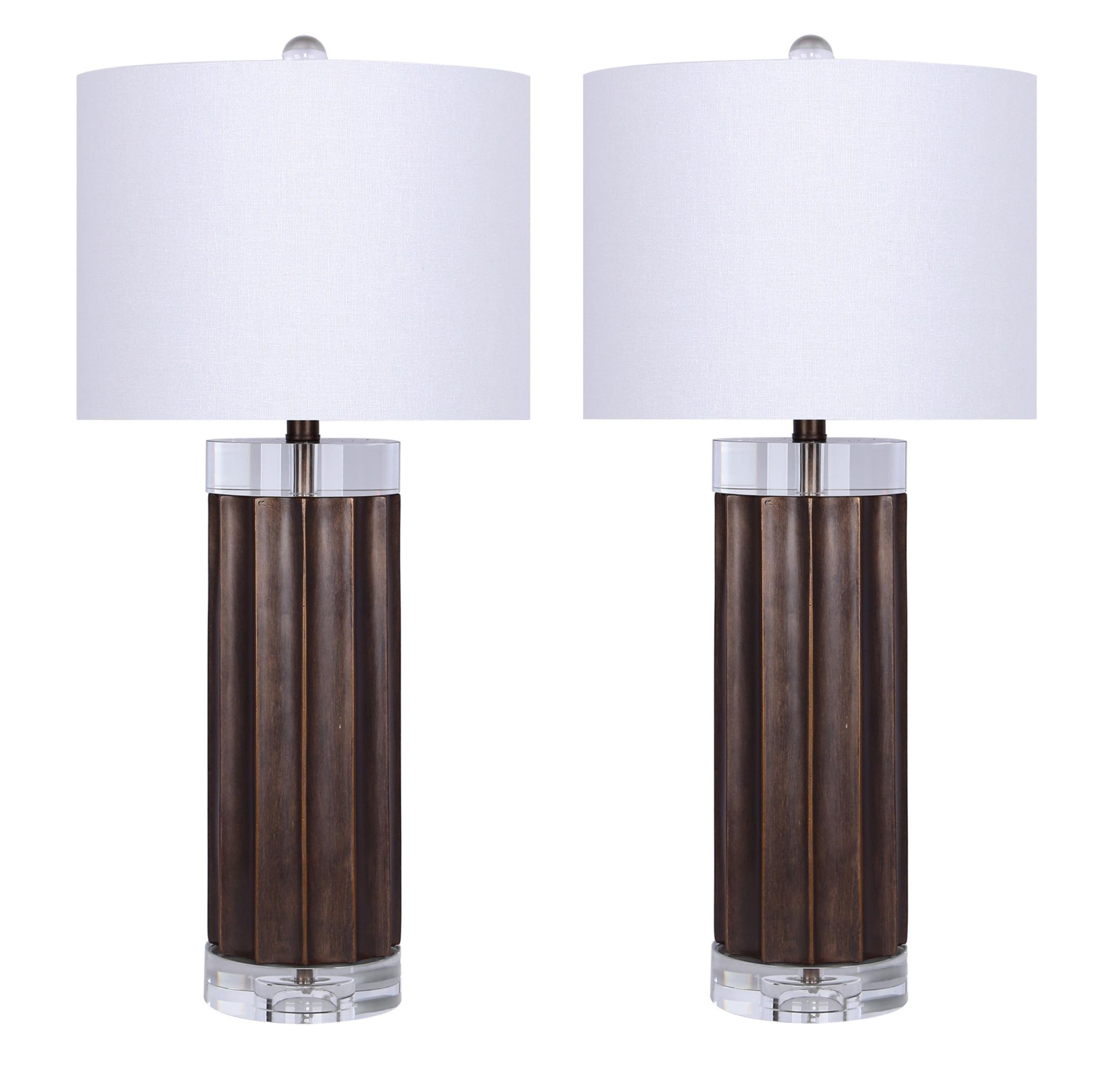 Brown Lustre Polyresin Table Lamp Set with Off-White Linen Shade