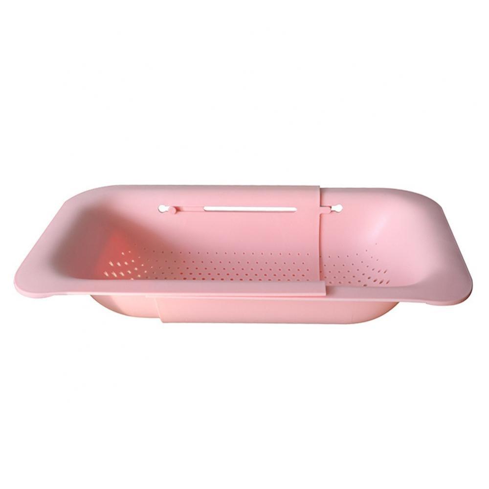 Unique Bargains Collapsible Colander Kitchen Over the Sink Drain Strainer Extendable Plastic Basket for Fruits Vegetables Pasta Food Pink