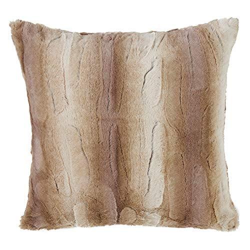 Natural Faux Rabbit Fur 20" x 20" Square Throw Pillow