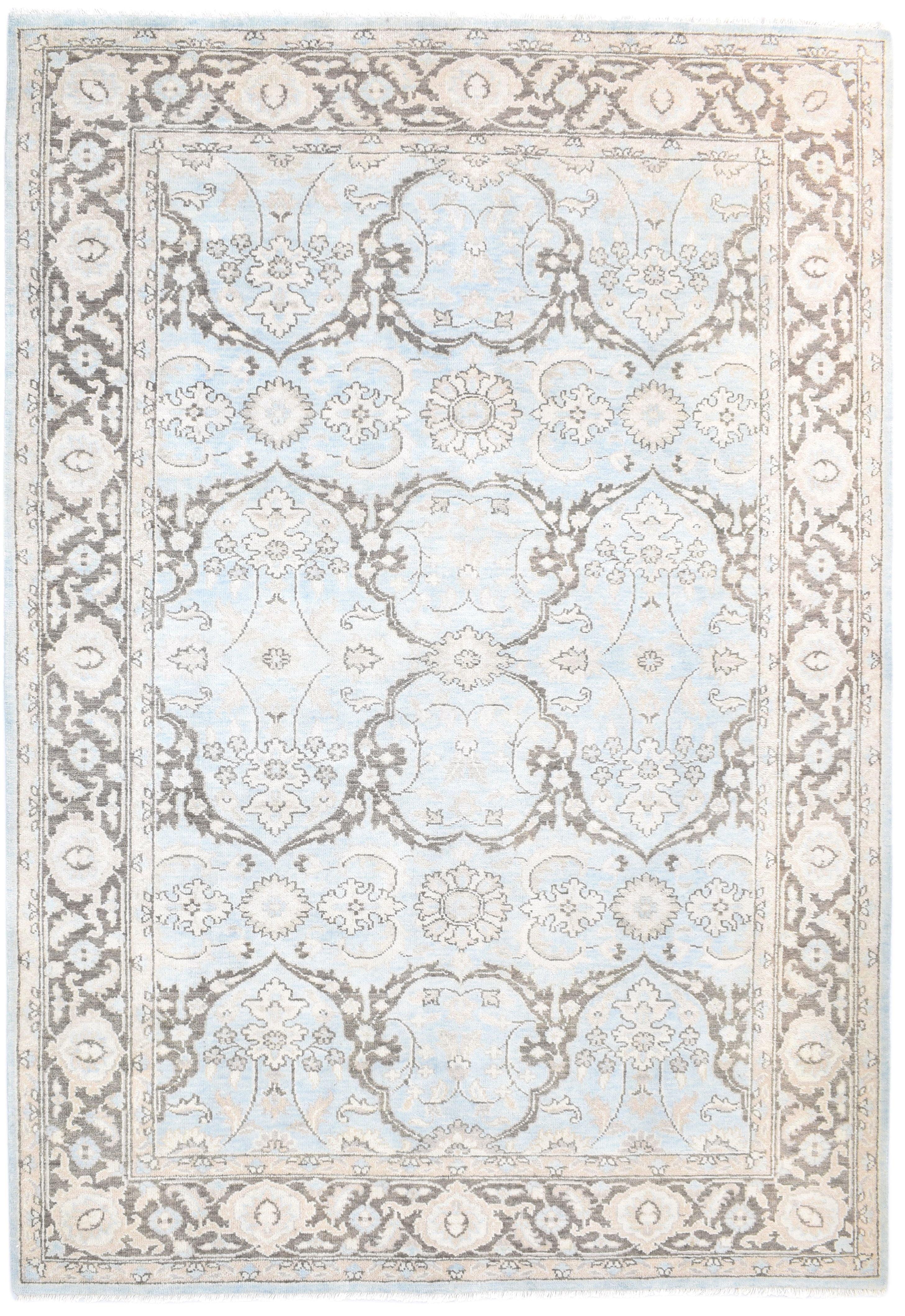 6' x 9' Blue Wool Hand-Knotted Oriental Rug