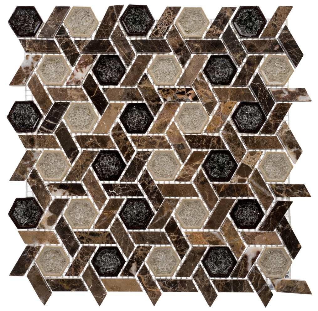 Exploration Israel Hexagon Natural Stone and Crackled Glass Mosaic Kitchen Backsplash, Bathroom, Shower, Wall and Floor Tile