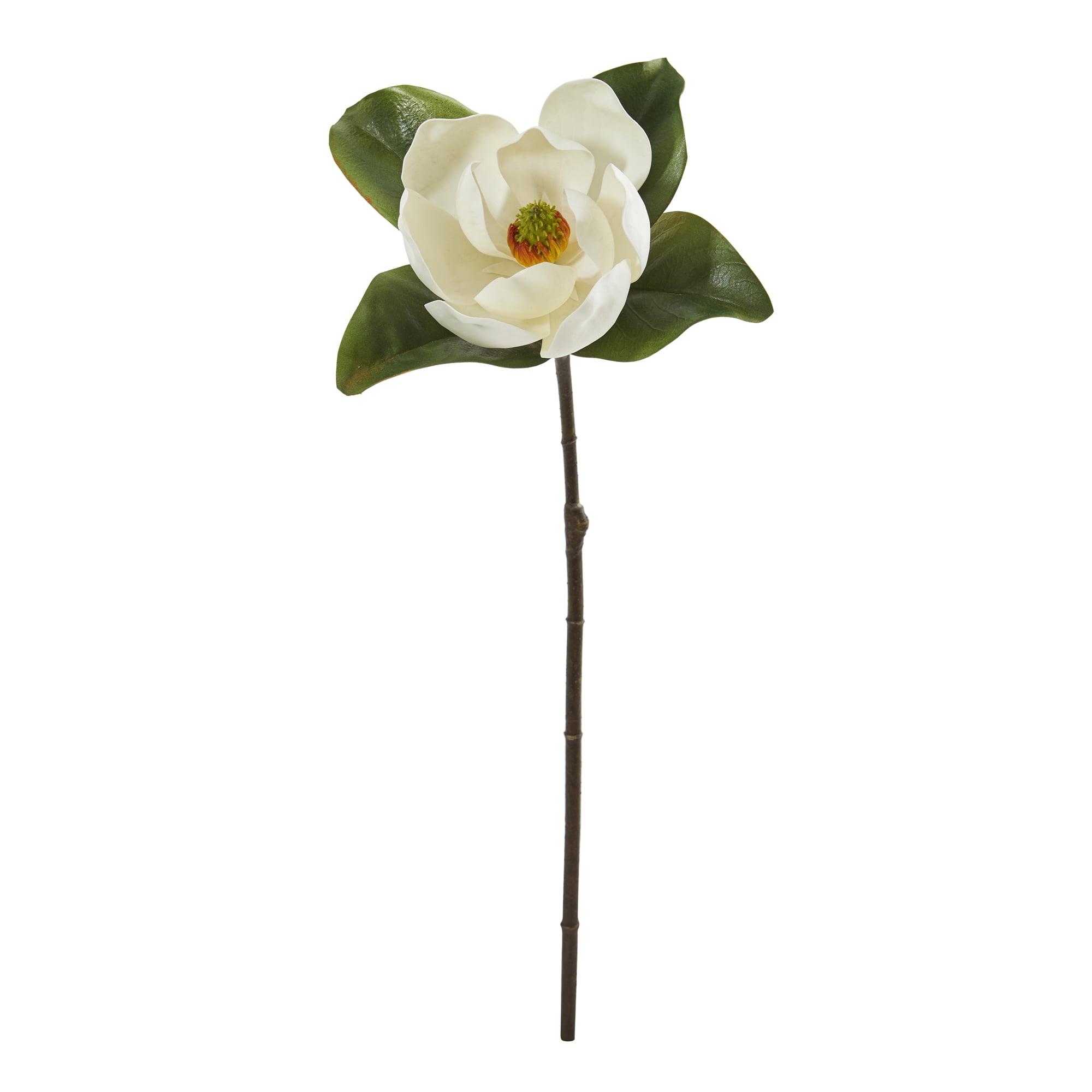 28'' White Magnolia Artificial Flowers with Dark Leaves (Set of 3)