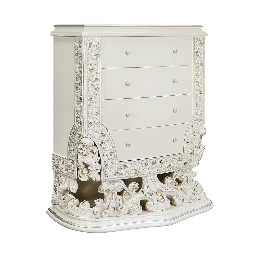 Adara 52" Antique White Floral-Embellished Storage Chest