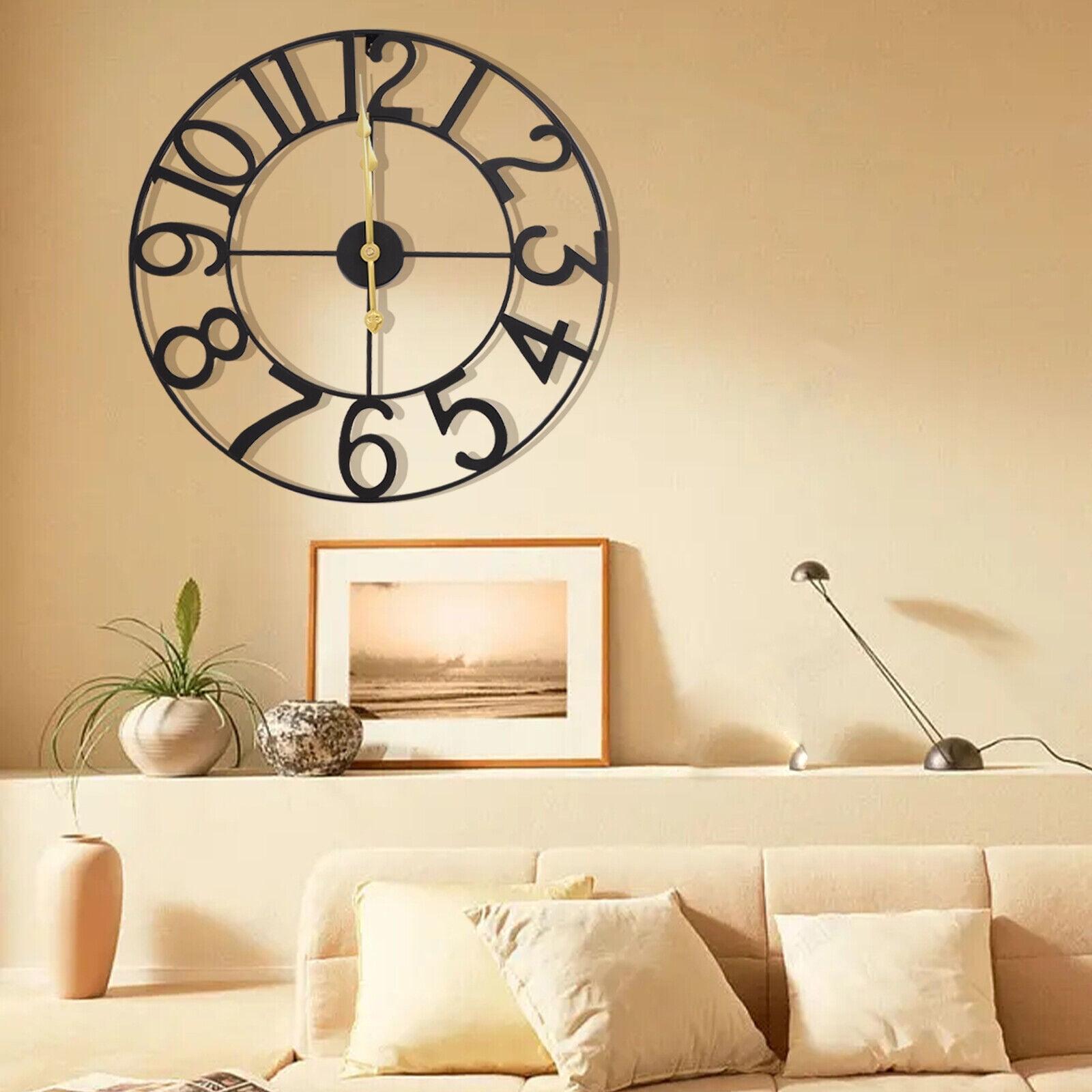 Oversized Black Metal Analog Wall Clock with Arabic Numerals