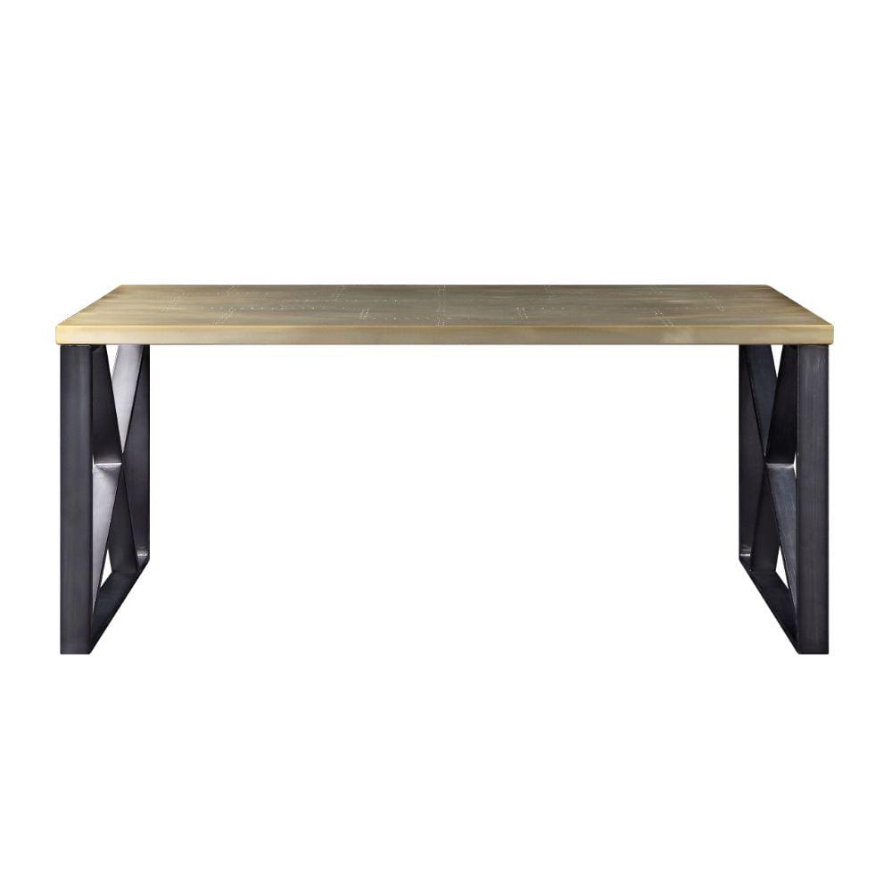 Jennavieve Gold Aluminum Desk with X-Shape Iron Legs and Drawer